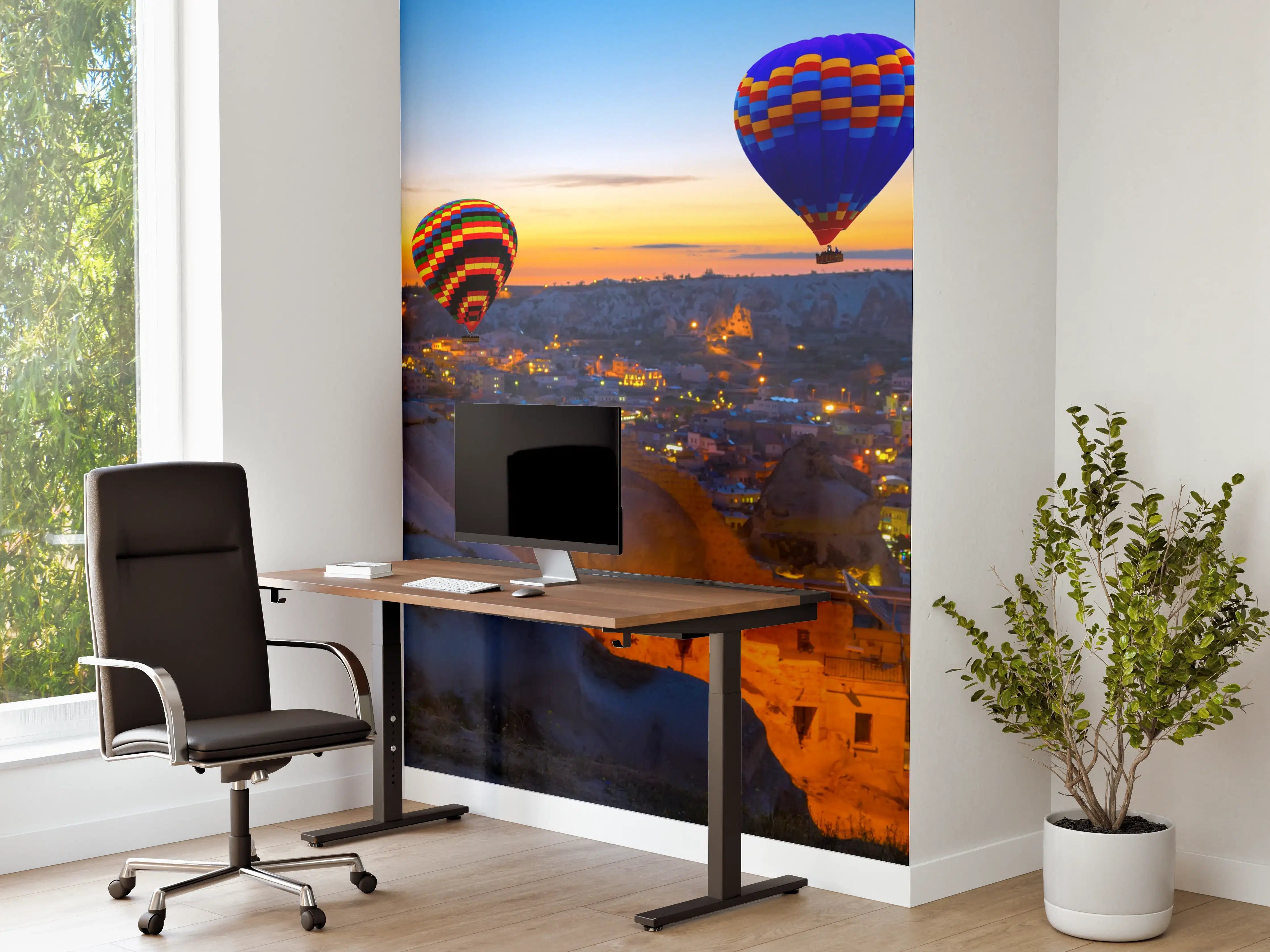 Büro Wandgestaltung - Bunte Heißluftballons über Kappadokien bei Sonnenuntergang