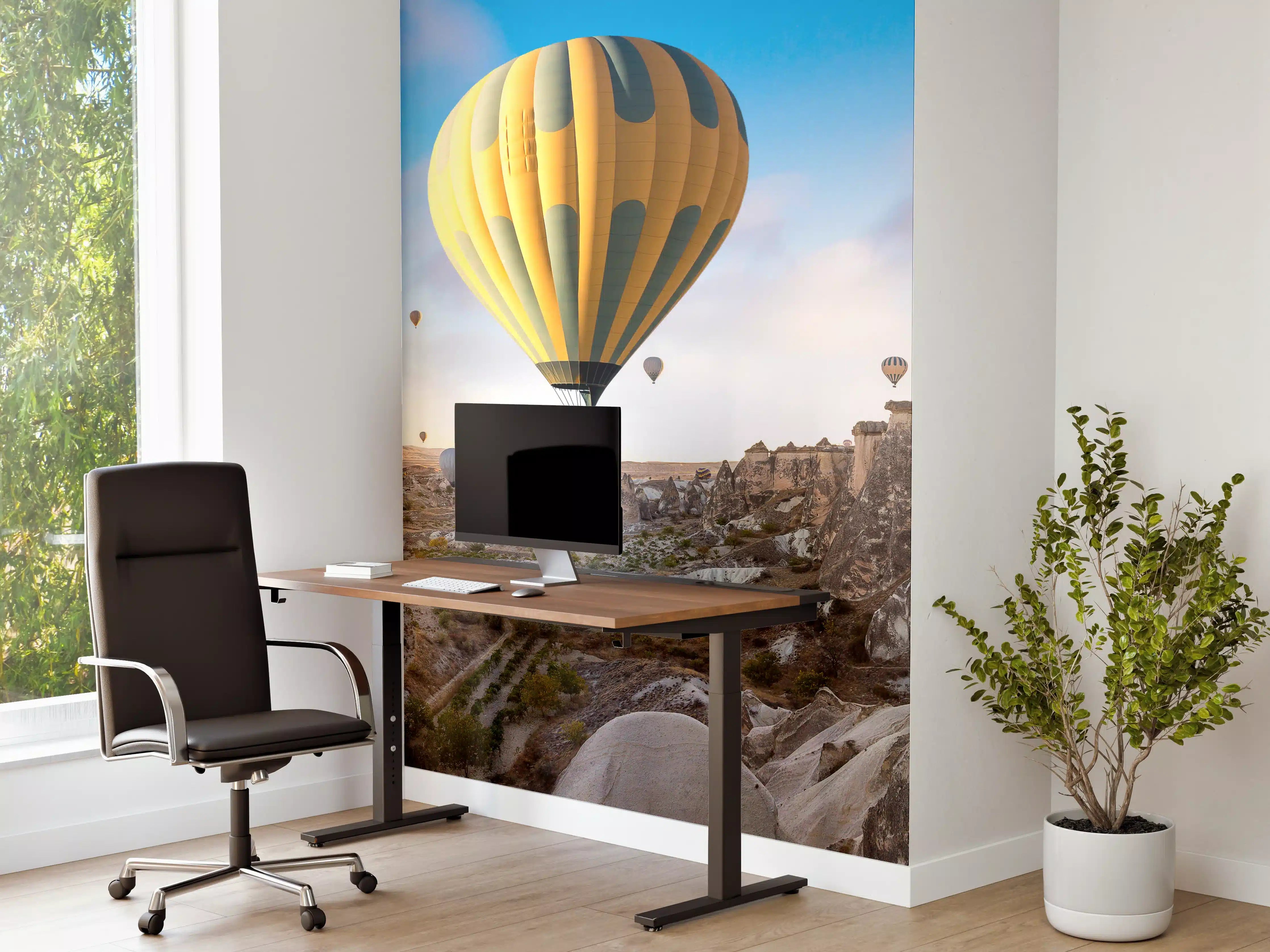 Büro Wandgestaltung - Bunte Heißluftballons über faszinierender Landschaft
