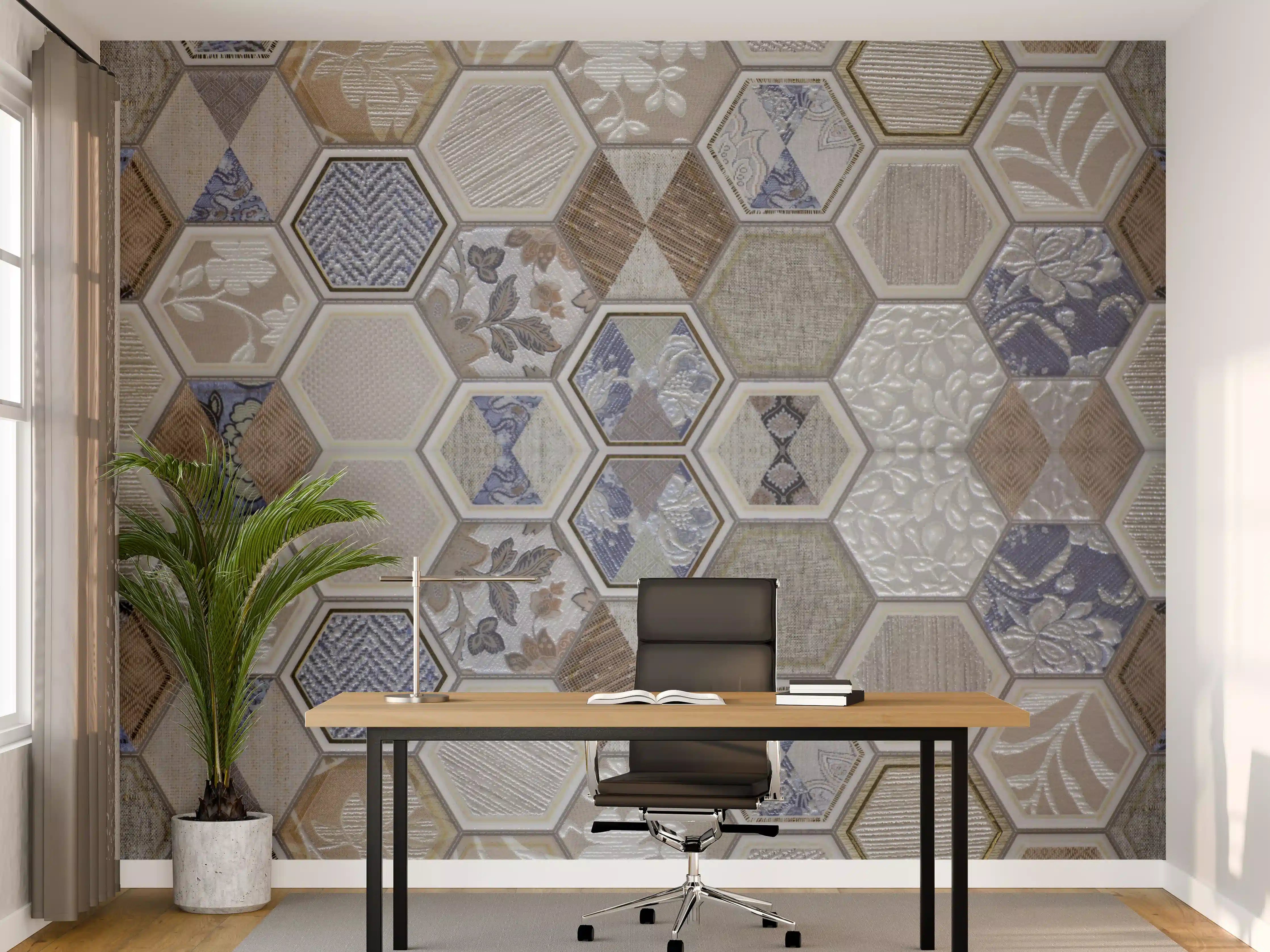 Büro Wandgestaltung - Bunte Hexagon-Fliesen mit Muster