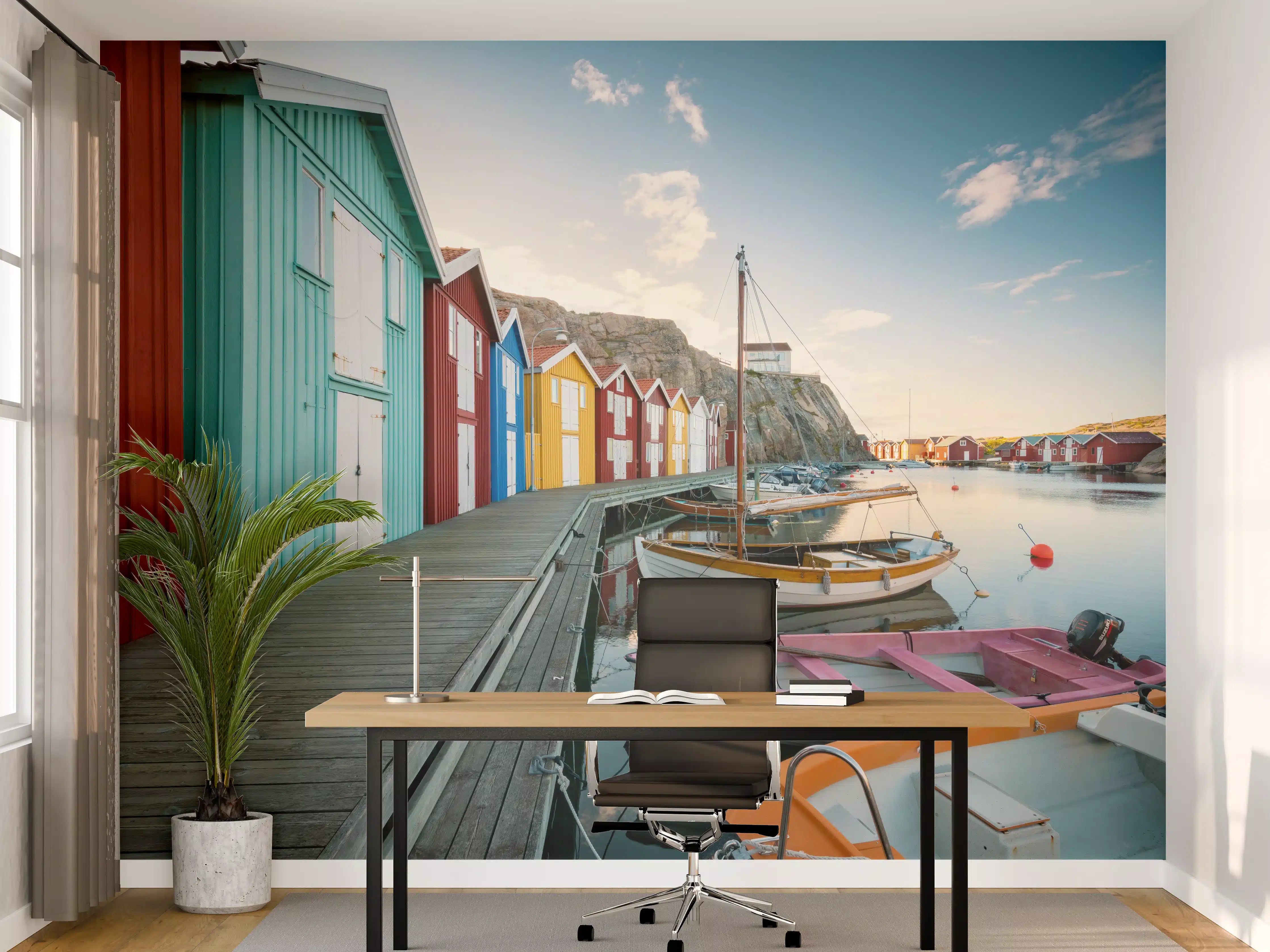 Büro Wandgestaltung - Bunte Hütten am Hafen Smögen