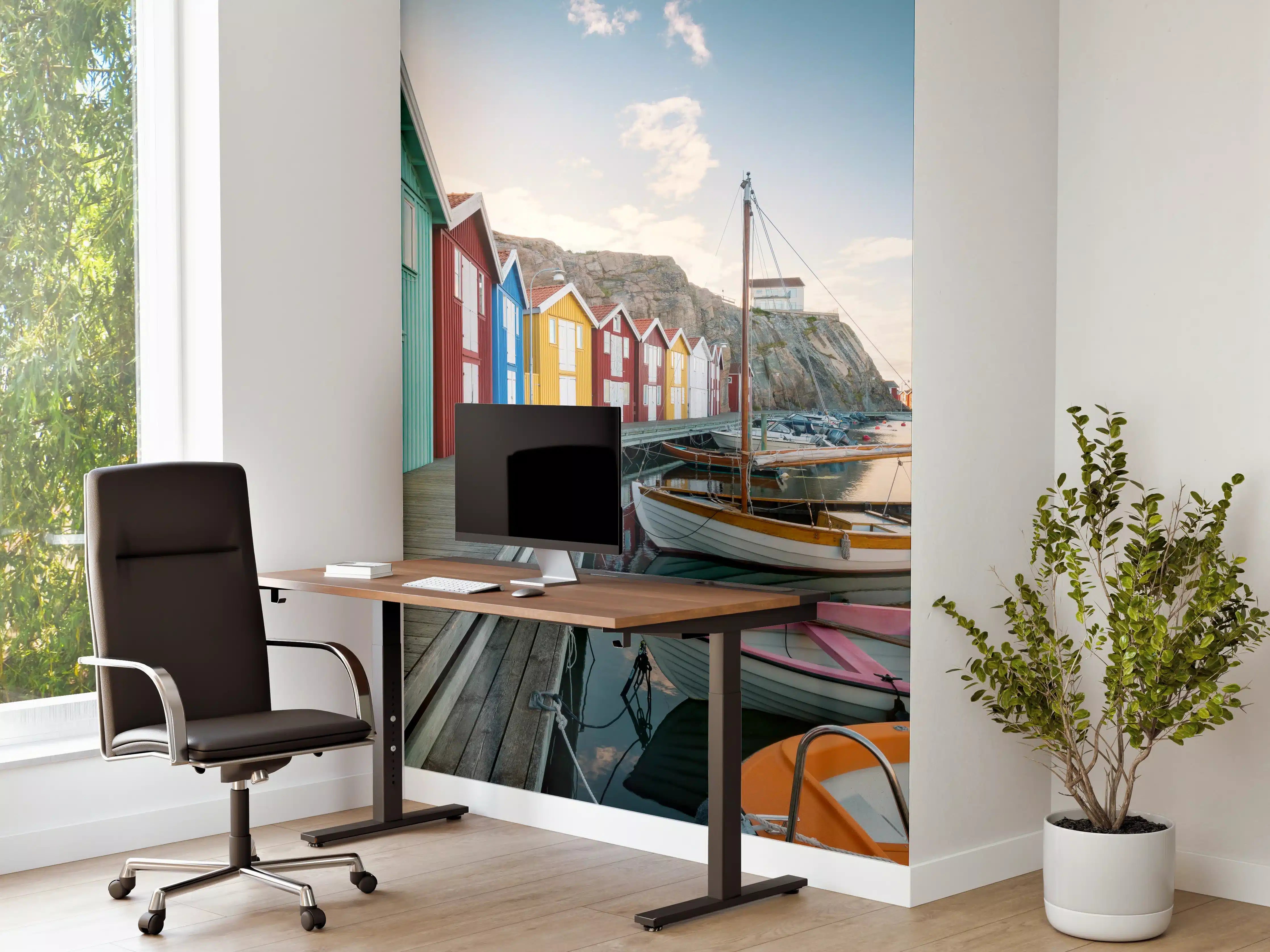 Büro Wandgestaltung - Bunte Hütten am Hafen Smögen