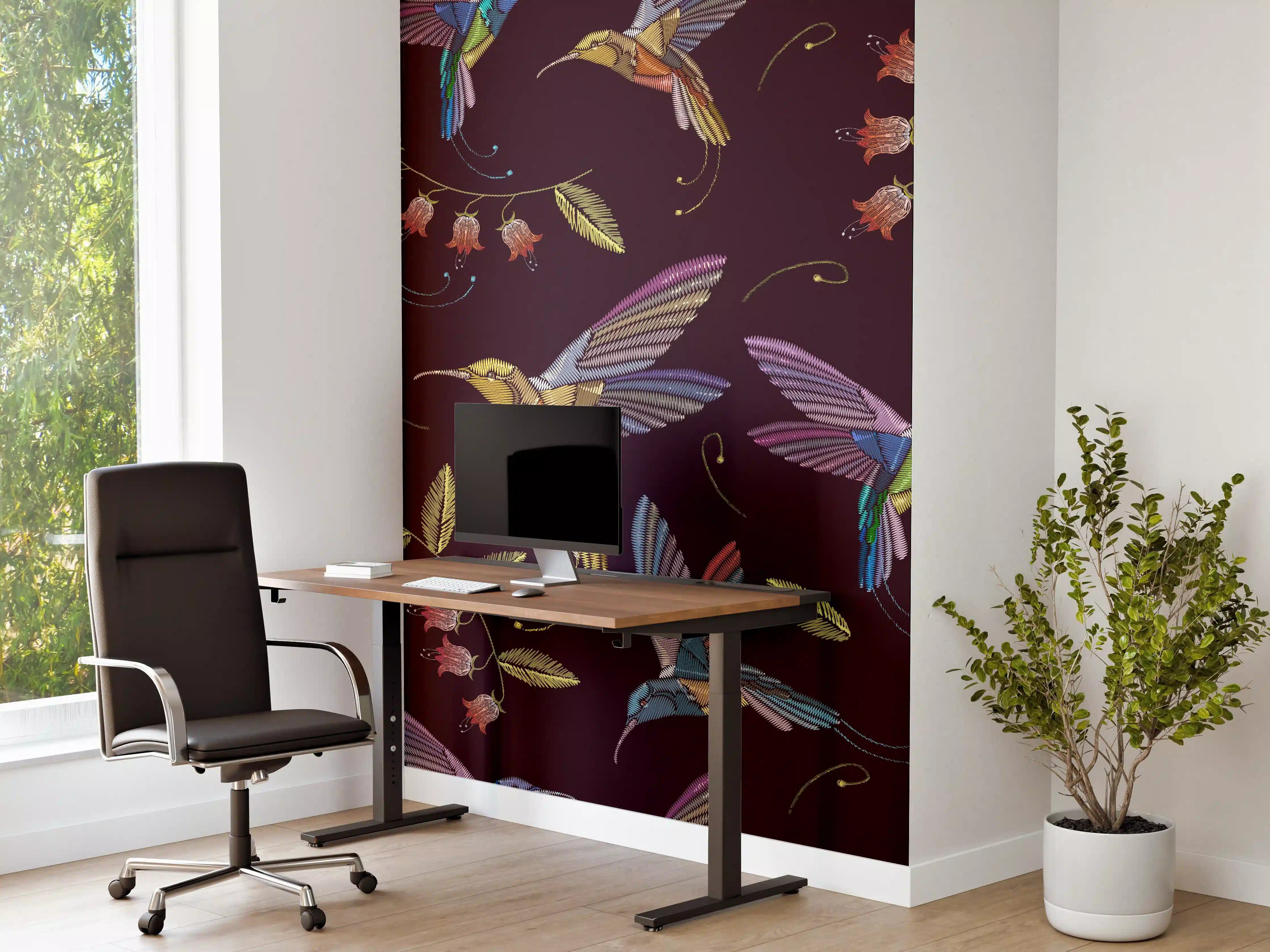 Büro Wandgestaltung - Bunte Kolibri-Stickerei-Muster