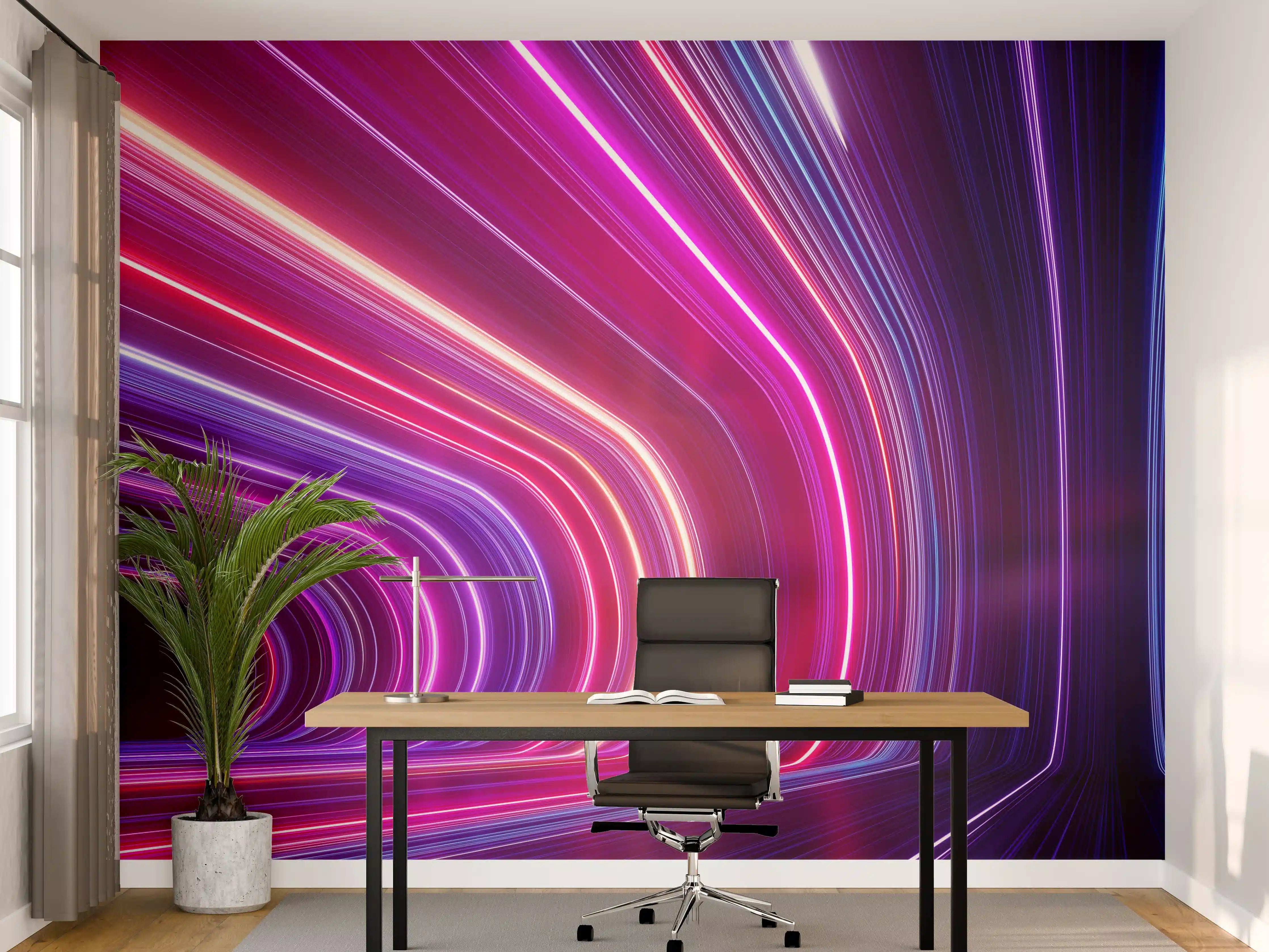 Büro Wandgestaltung - Bunte Lichtstreifen in Tunnelkulisse