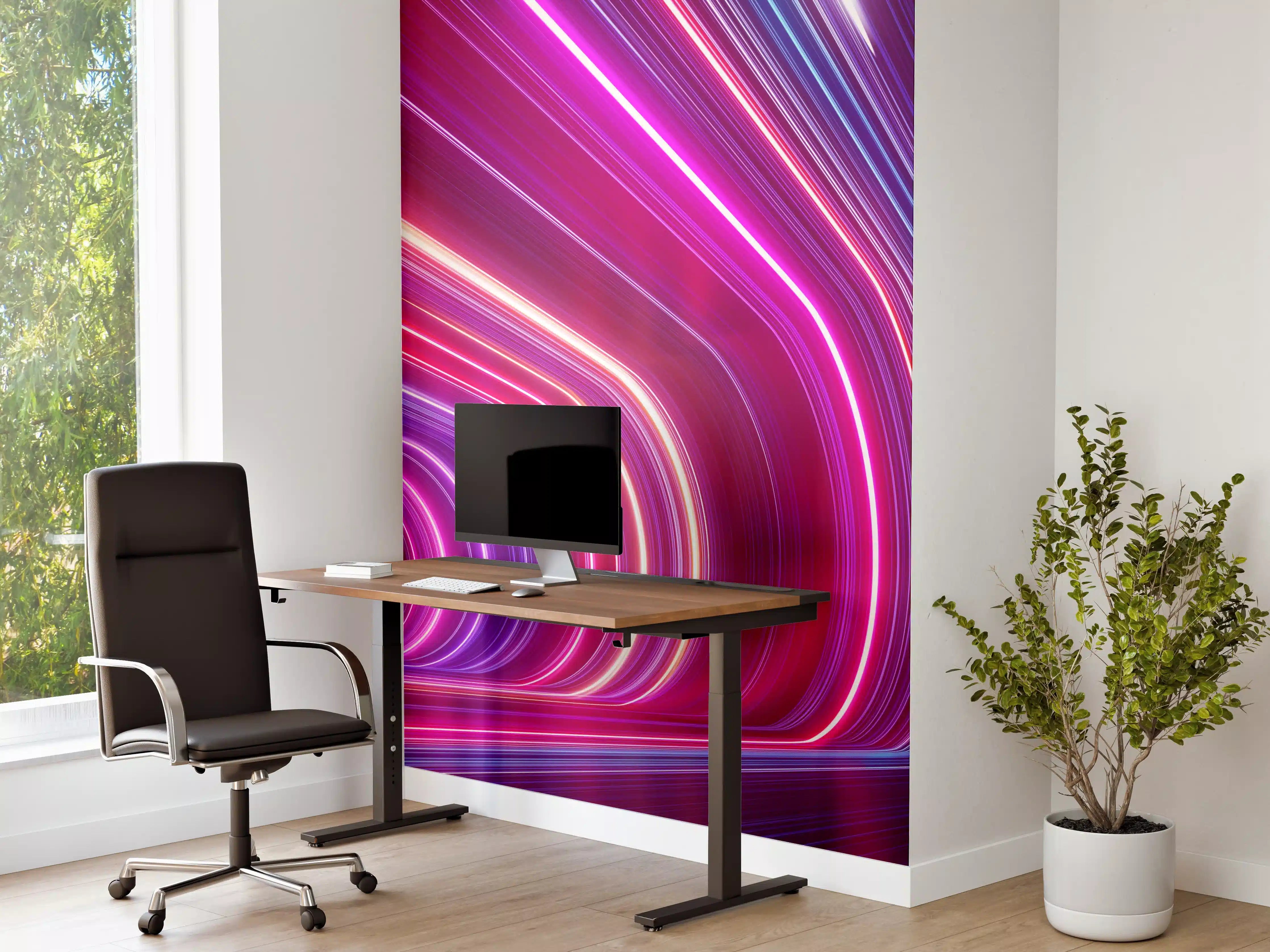 Büro Wandgestaltung - Bunte Lichtstreifen in Tunnelkulisse