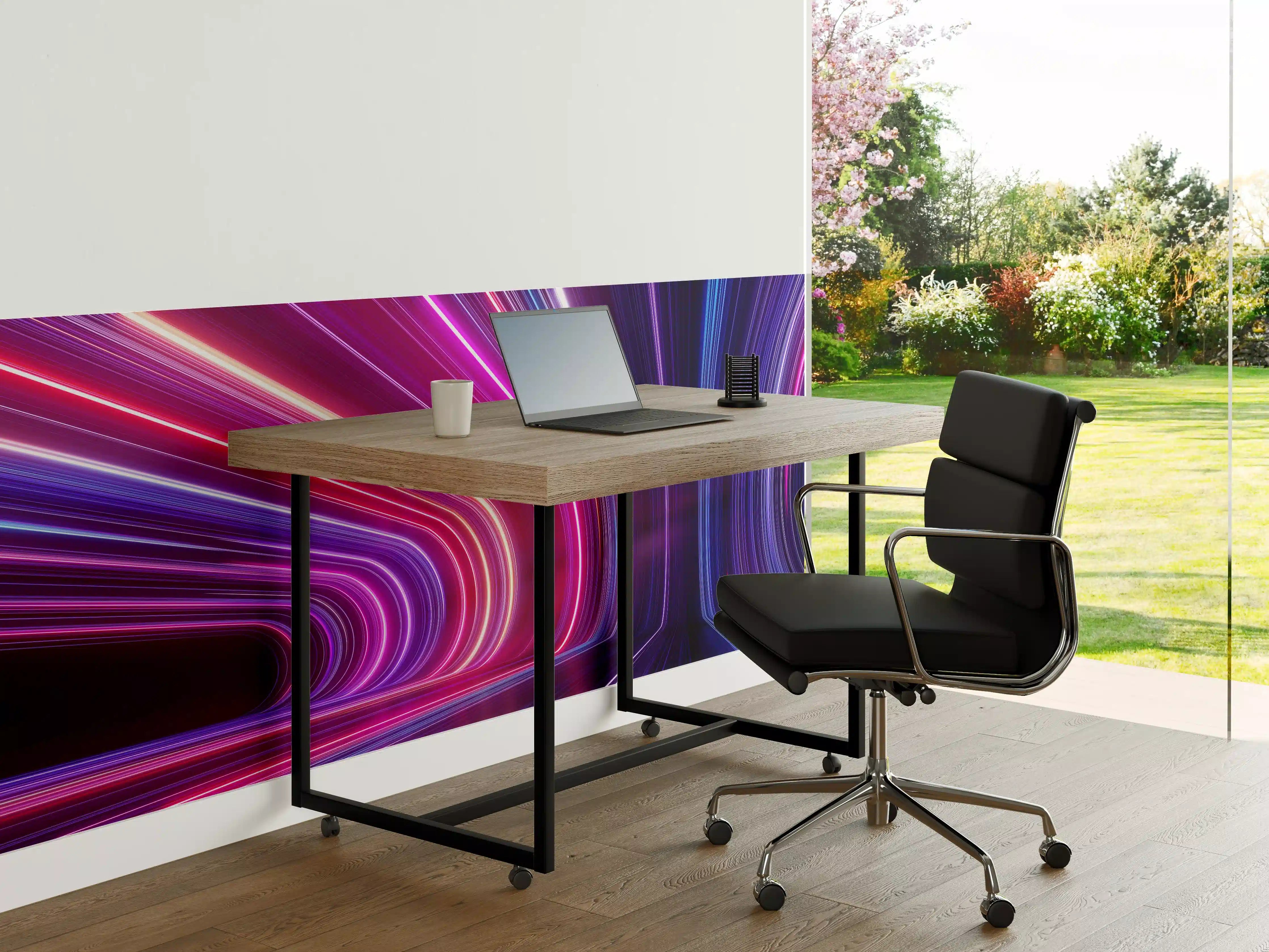 Büro Wandgestaltung - Bunte Lichtstreifen in Tunnelkulisse