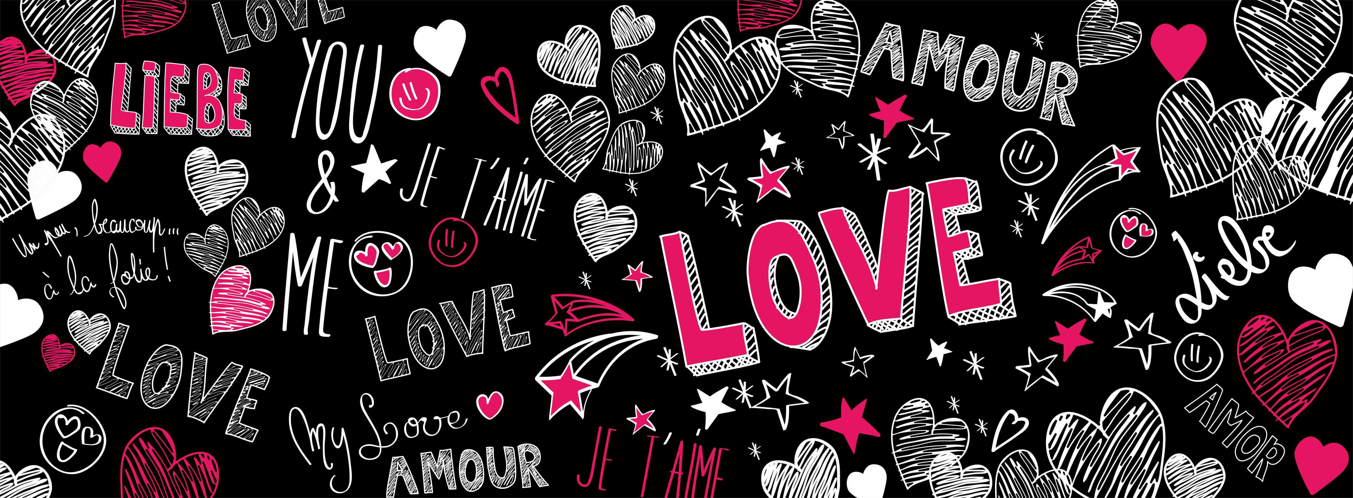 Büro Wandgestaltung-Bunte Liebe Herzen Schrift Banner