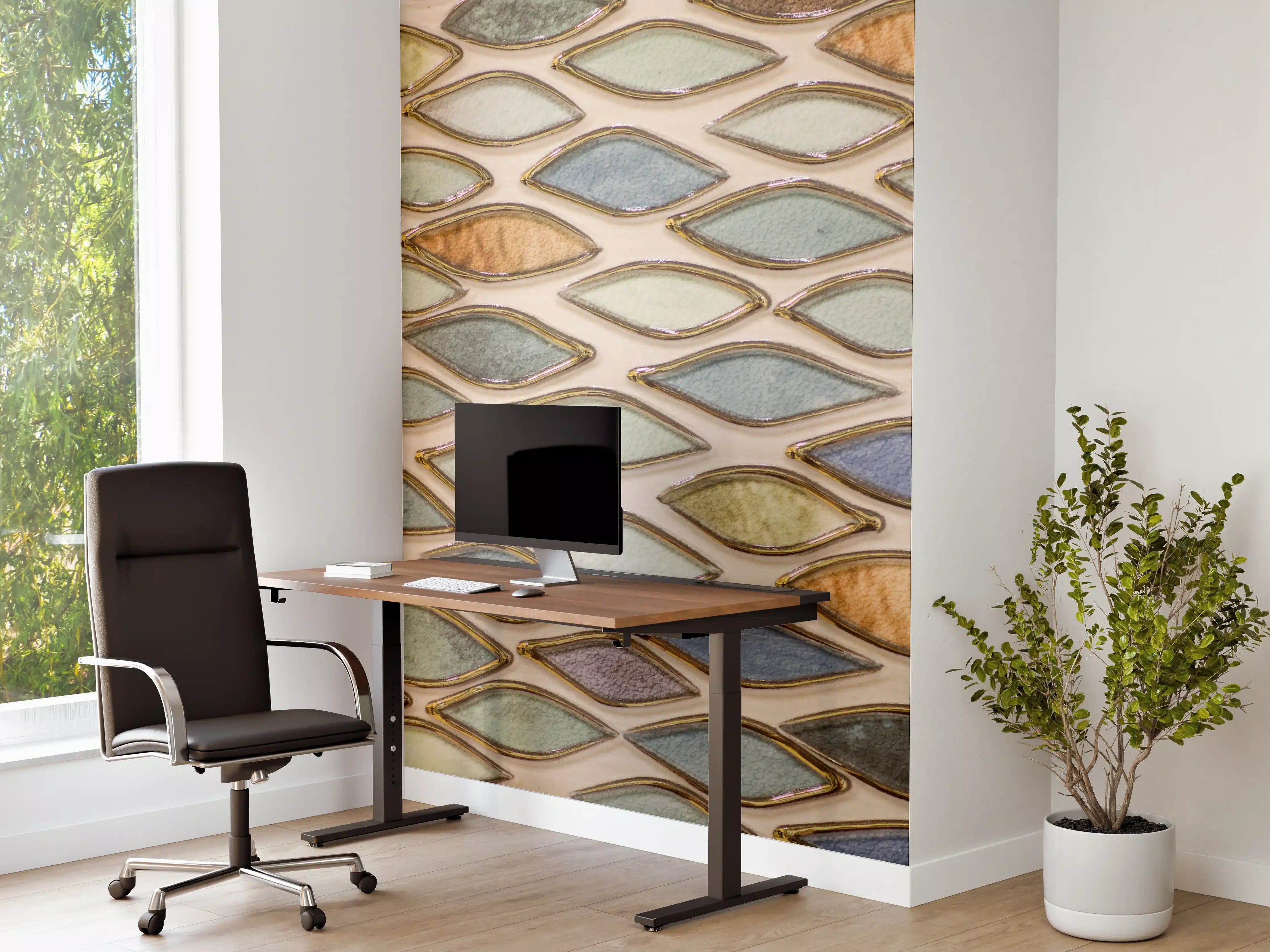 Büro Wandgestaltung - Bunte Mosaikstein-Wand in Naturtönen