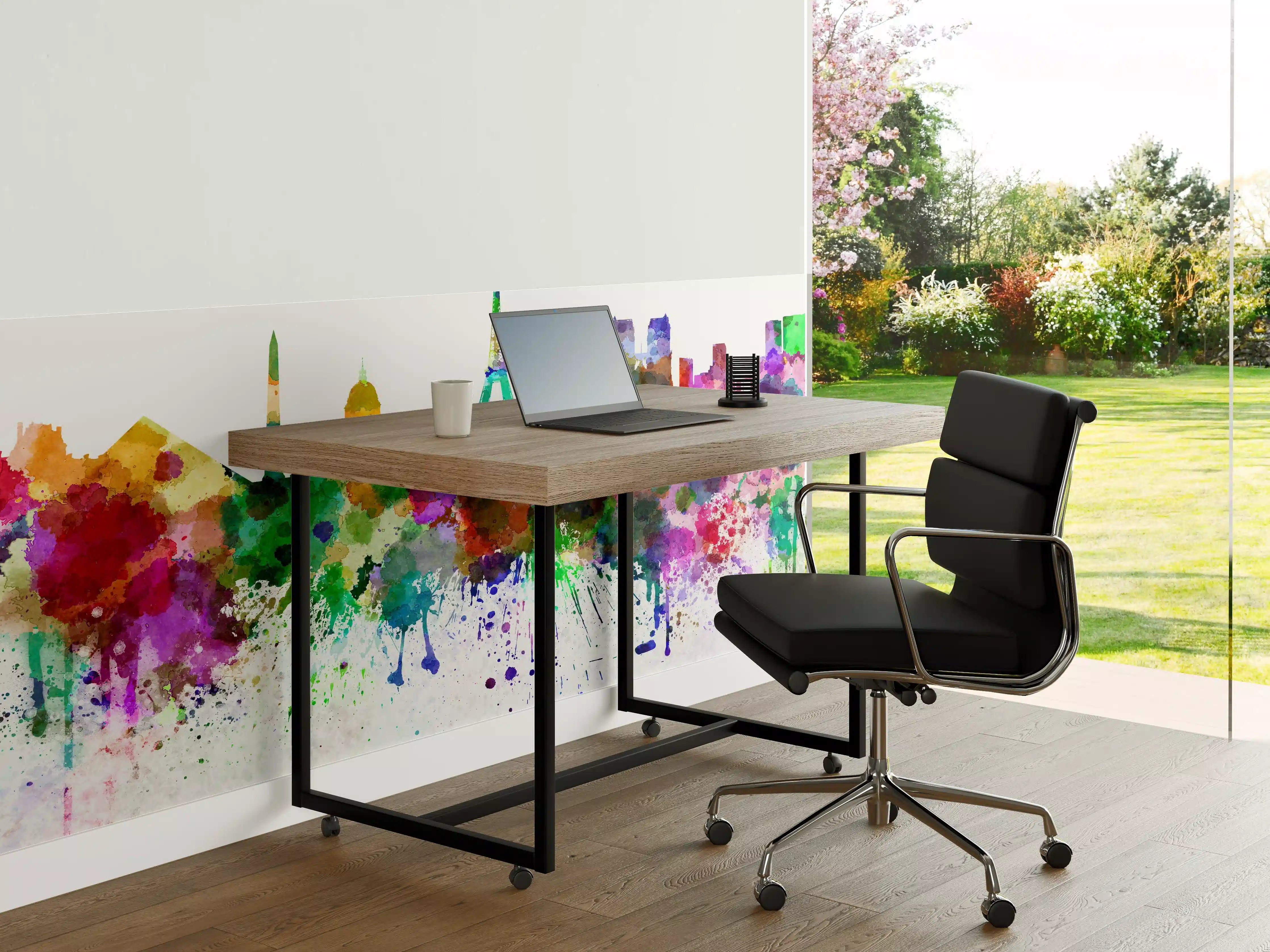 Büro Wandgestaltung - Bunte Paris Skyline Aquarell