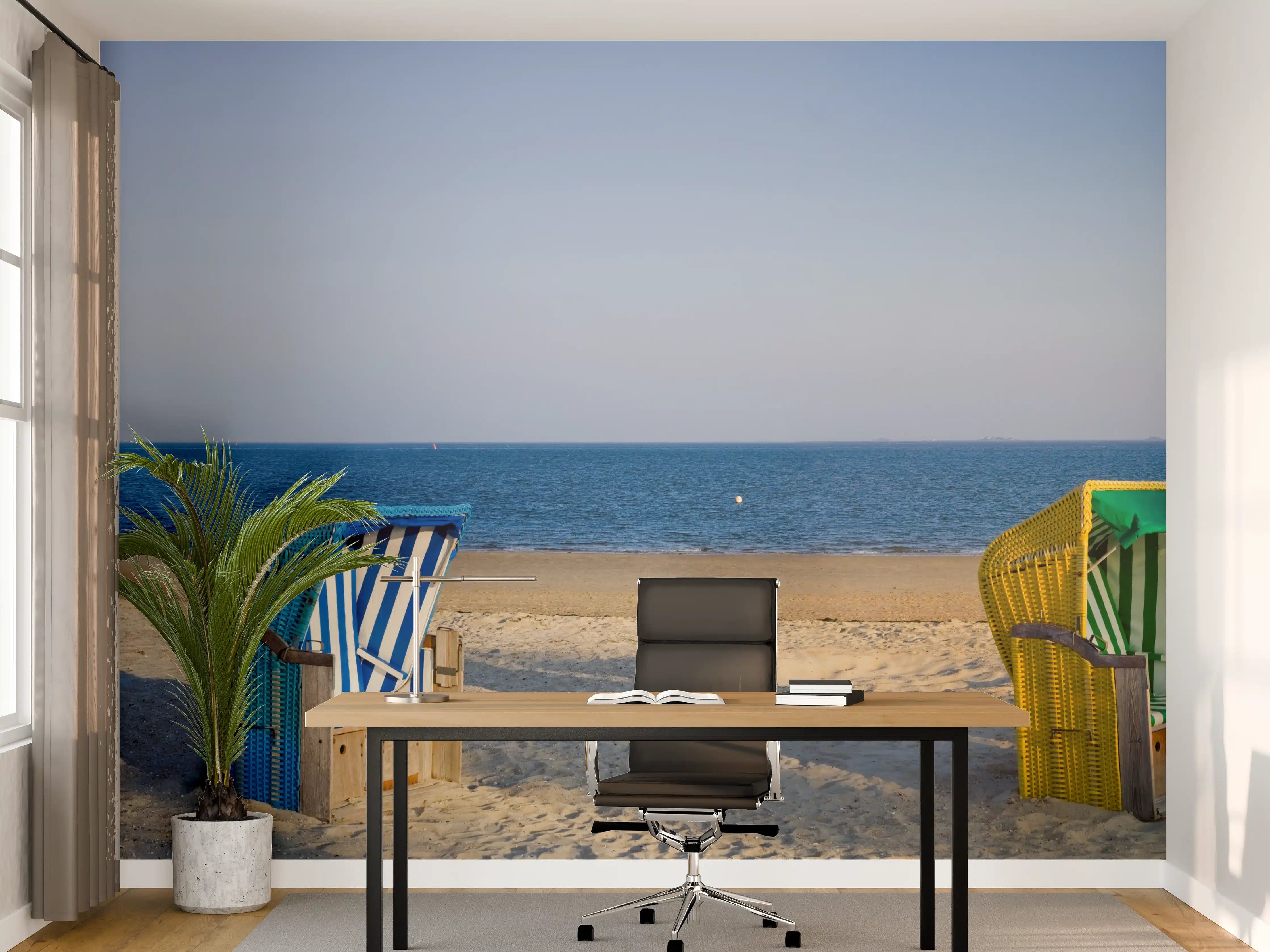 Büro Wandgestaltung - Bunte Strandkörbe am Meer