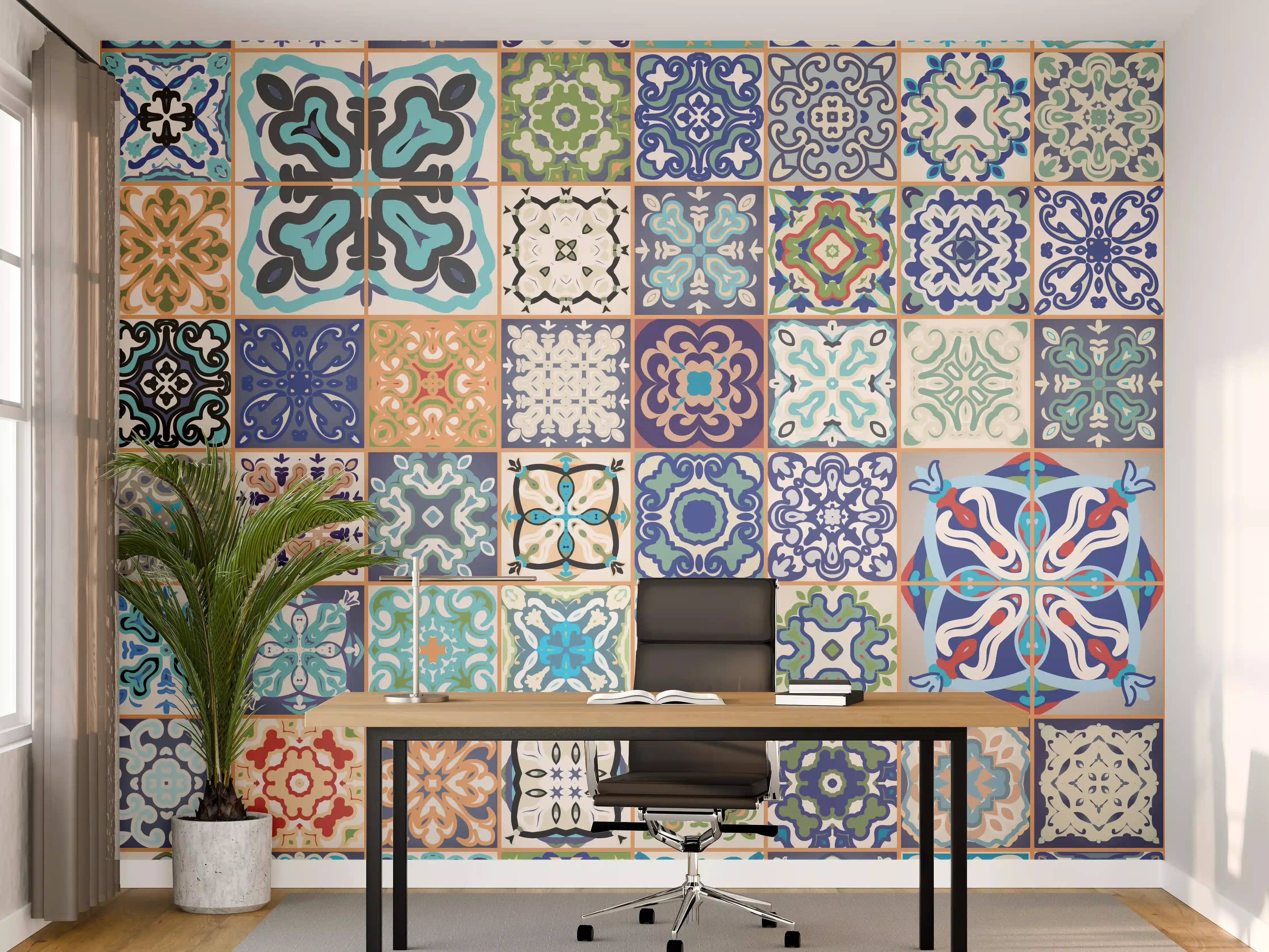 Büro Wandgestaltung - Bunte Vintage Fliesenmuster