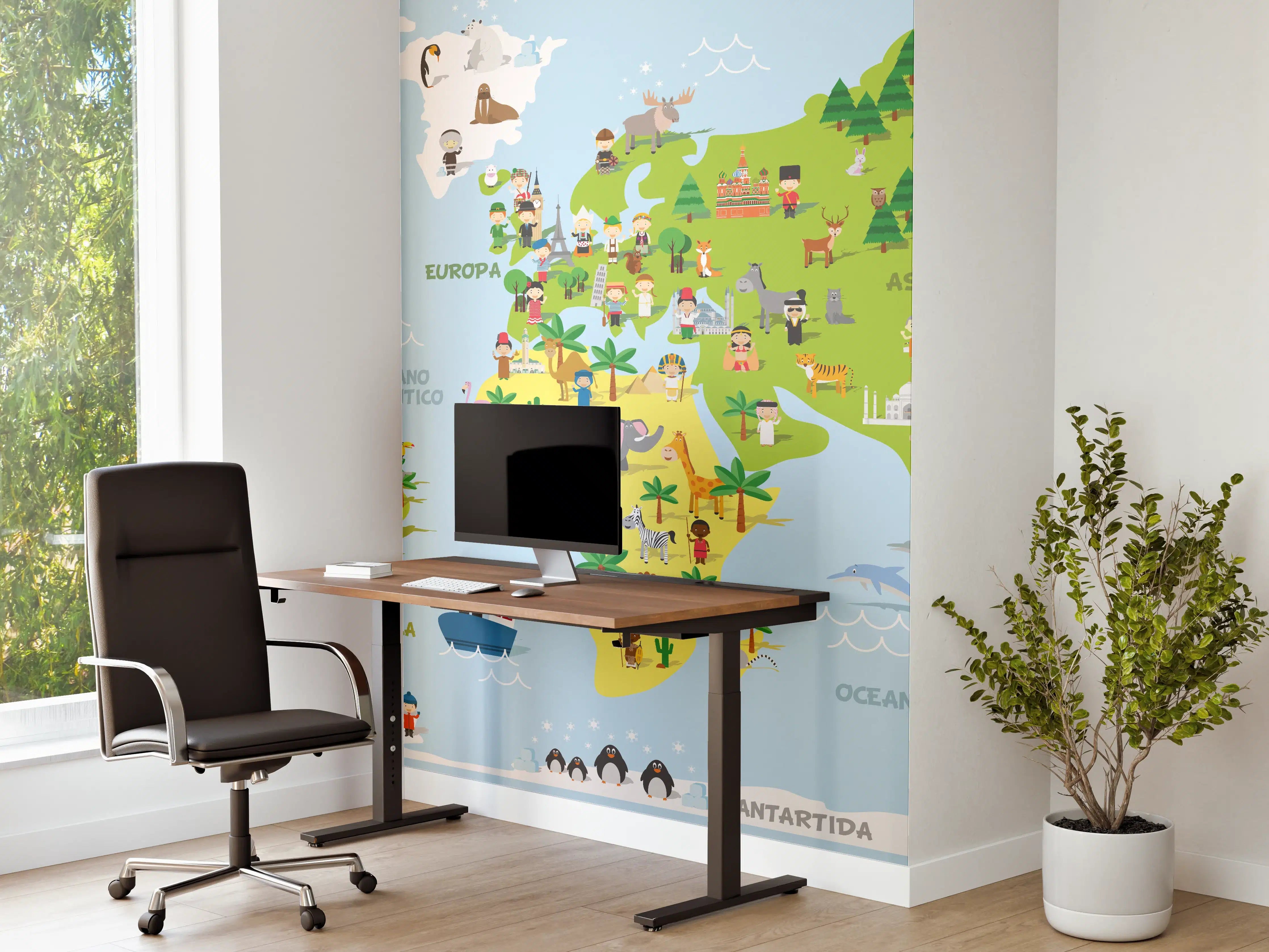 Büro Wandgestaltung - Bunte Weltkarte Illustration