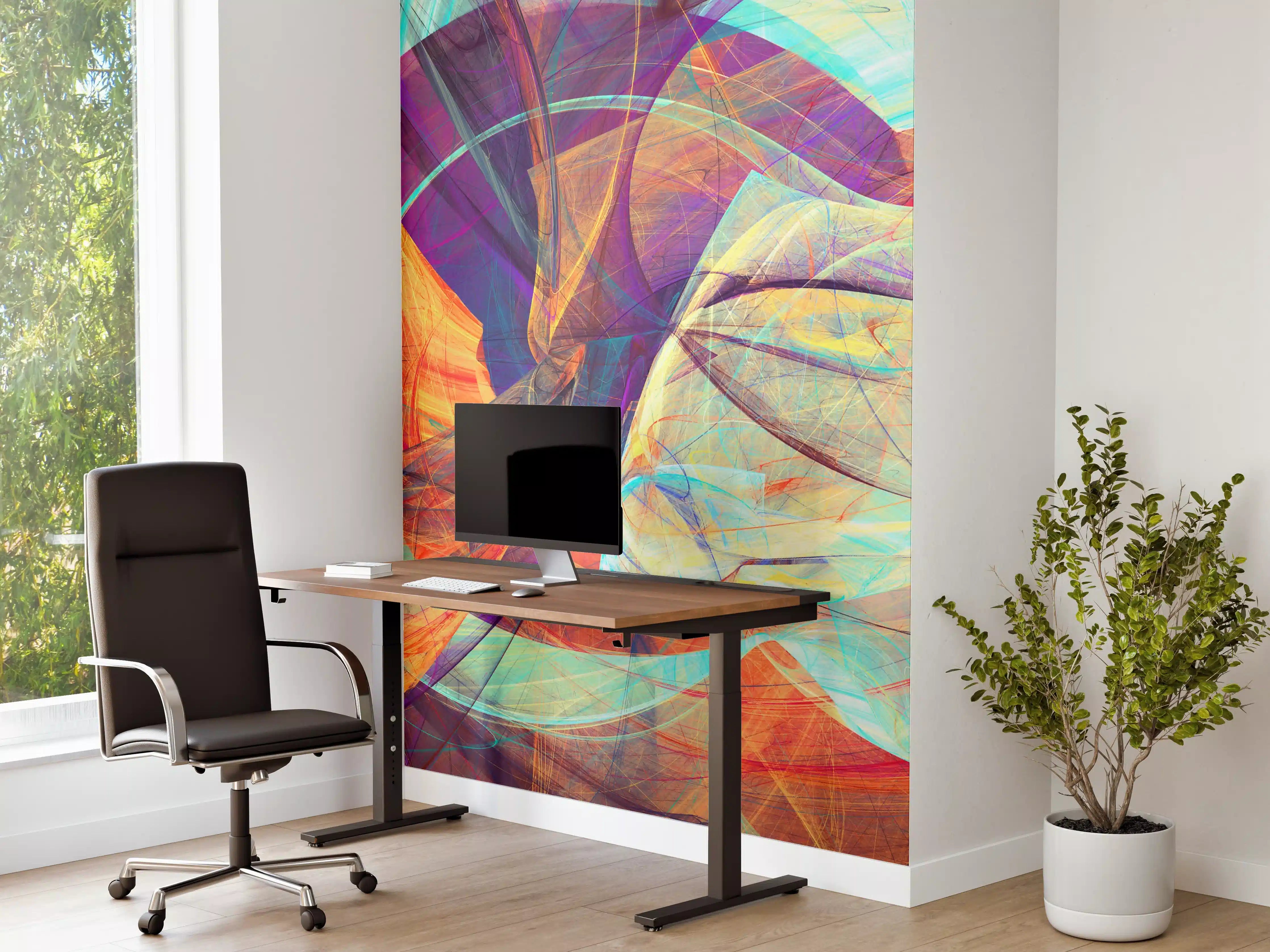 Büro Wandgestaltung - Bunte abstrakte Kunst mit lebendigen Linien