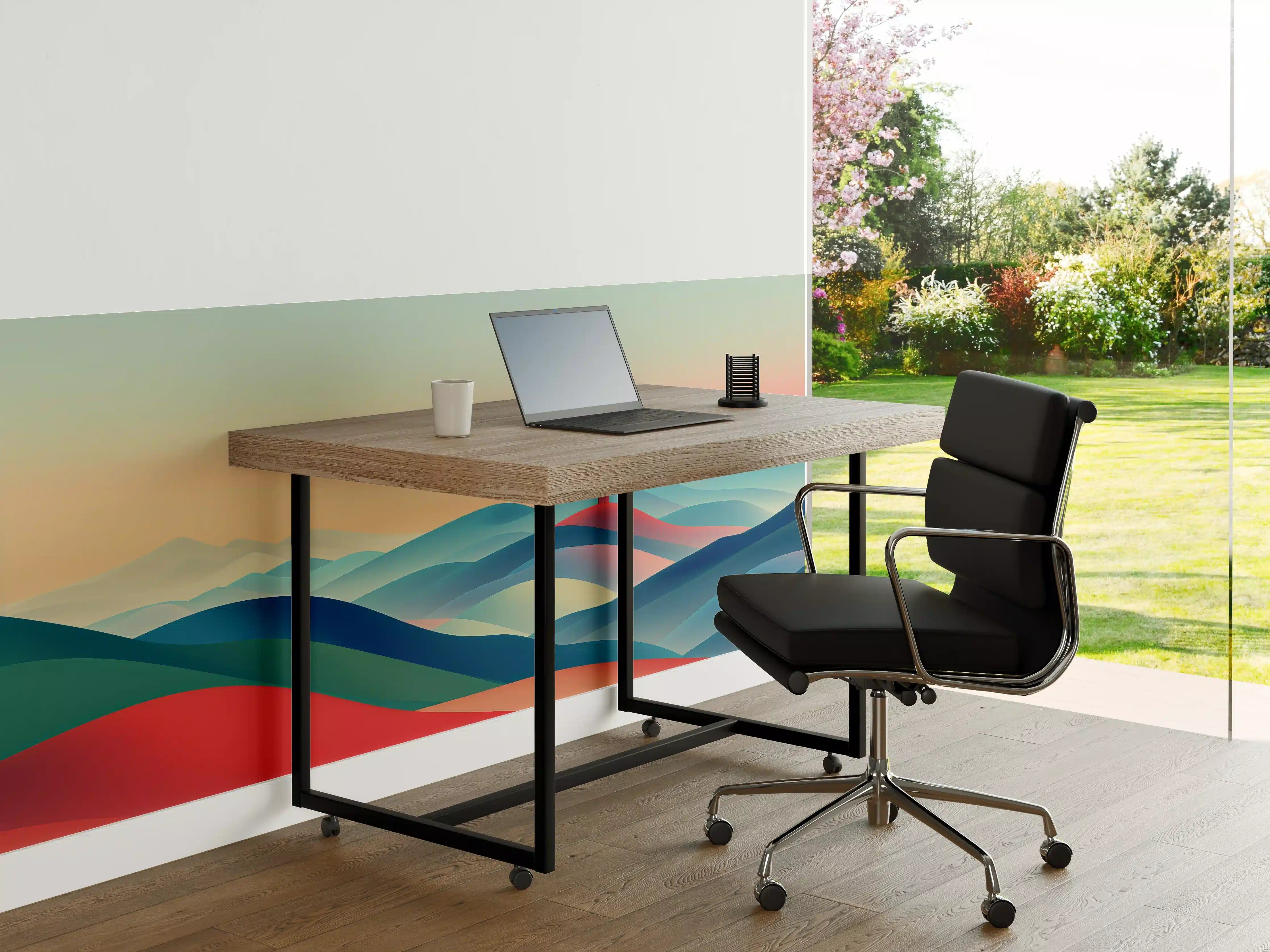 Büro Wandgestaltung - Bunte abstrakte Landschaft mit Leuchtturm