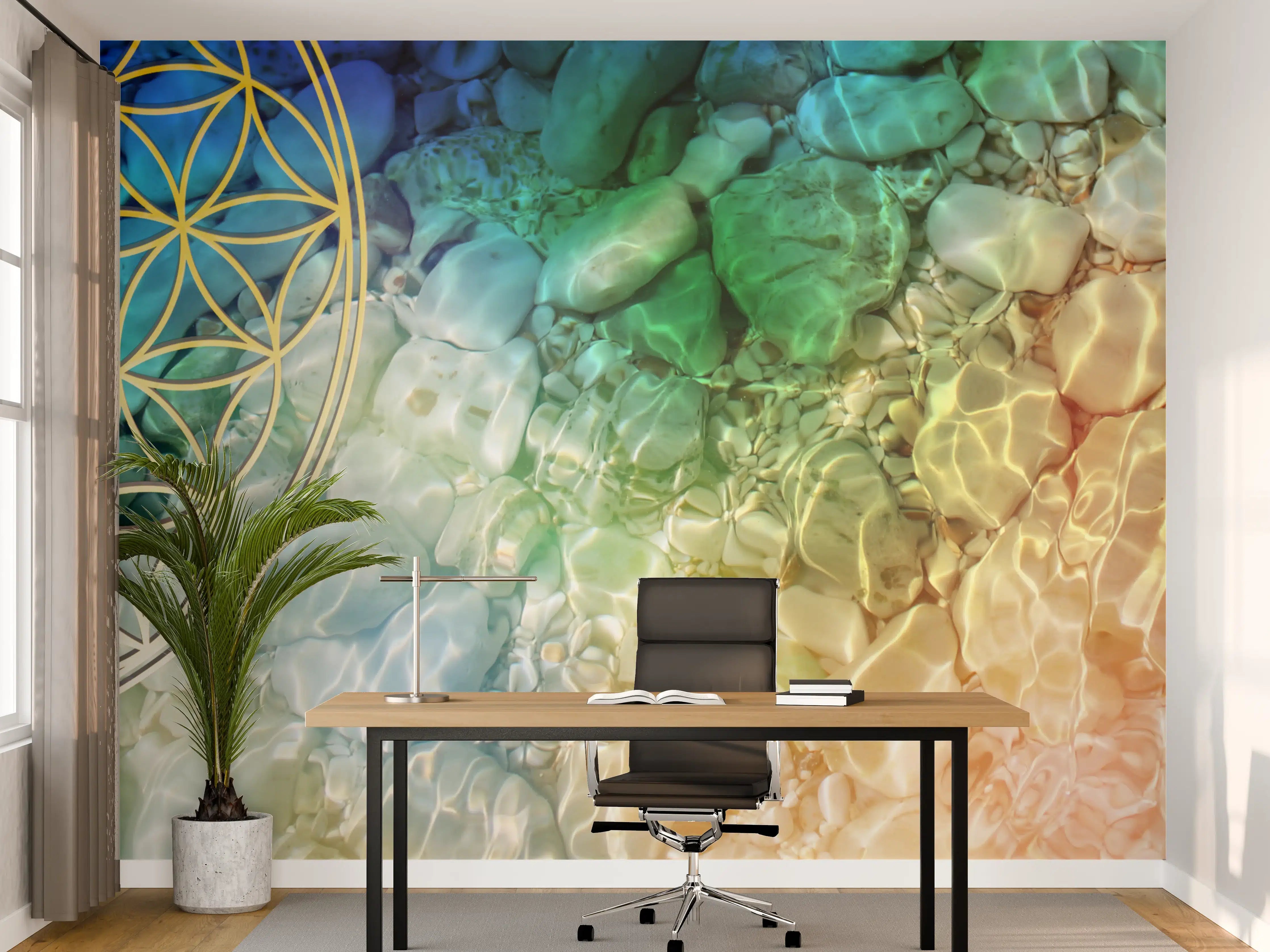 Büro Wandgestaltung - Bunte aquarellartige Wasser- und Edelsteinstruktur