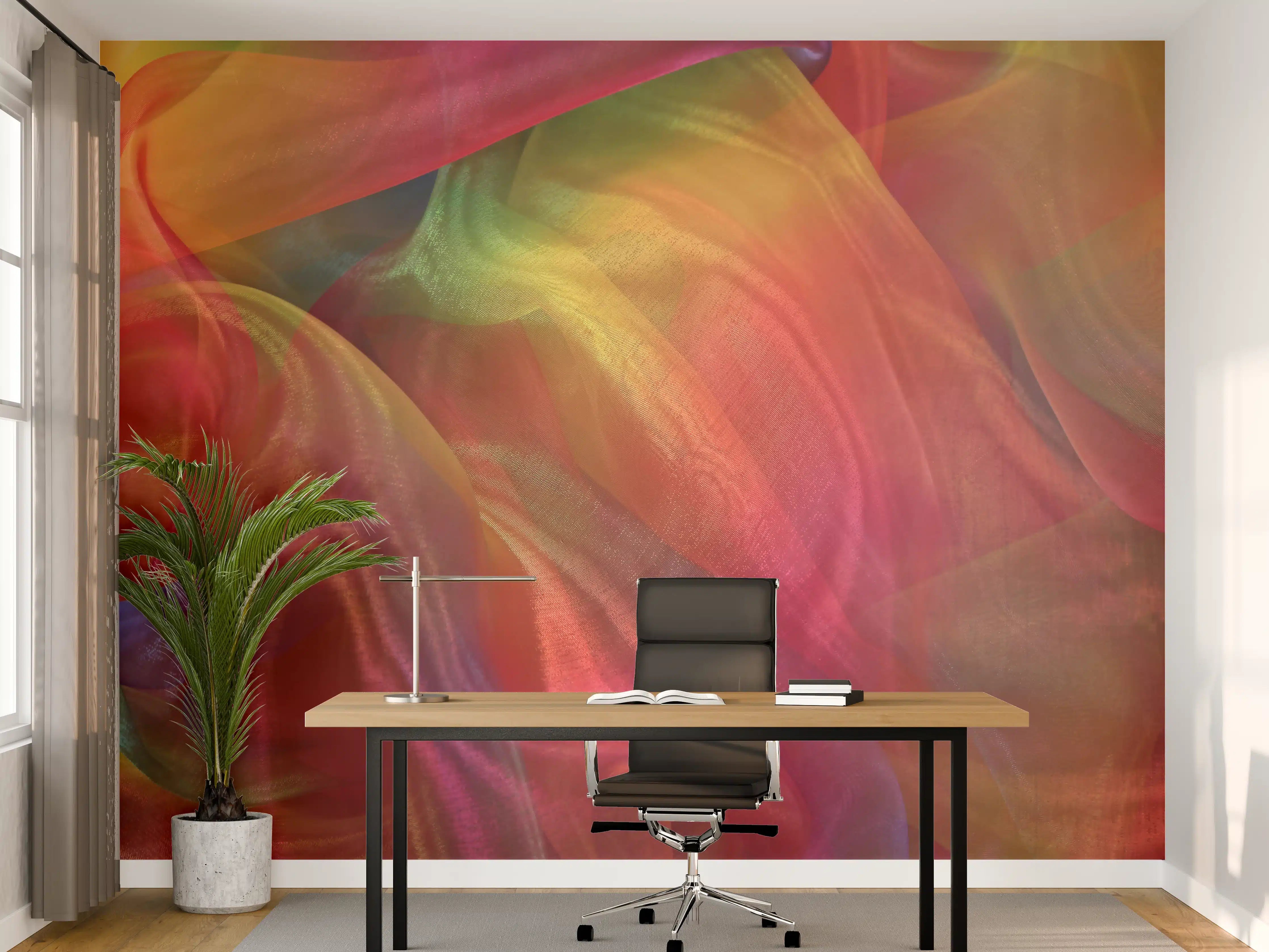 Büro Wandgestaltung - Bunte, fließende Seidenstoffe in leuchtenden Farben