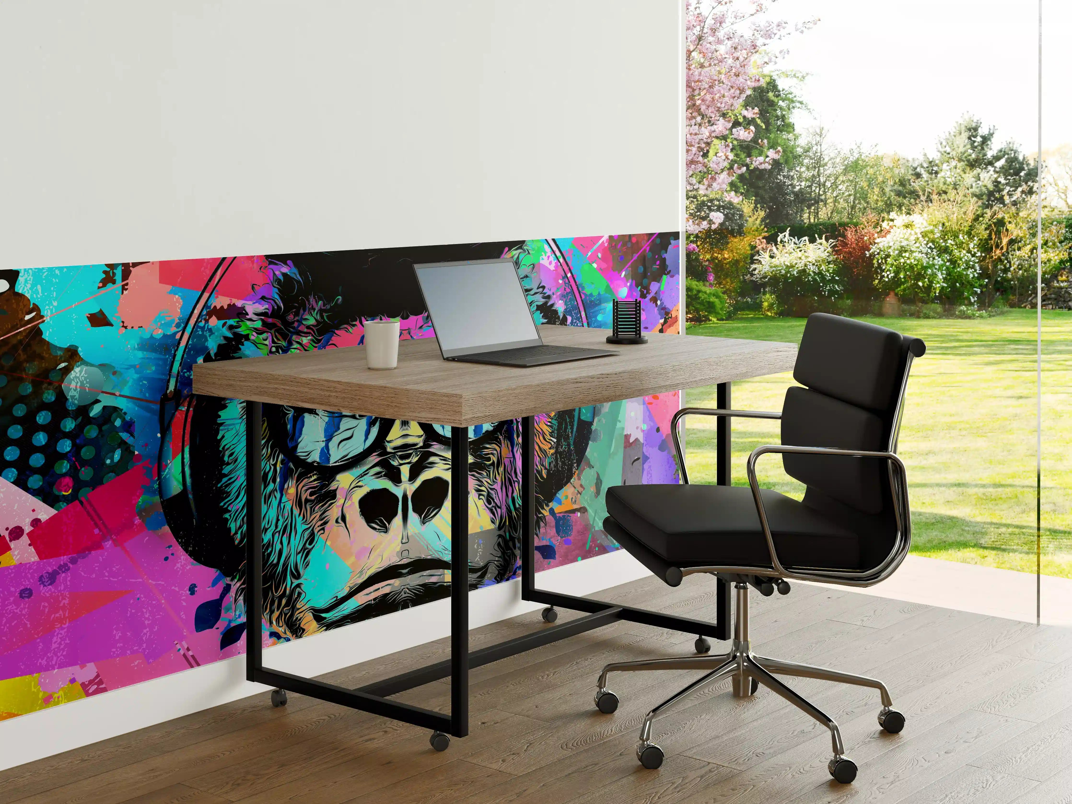 Büro Wandgestaltung - Bunter Affenkopf mit Kopfhörer und Brille