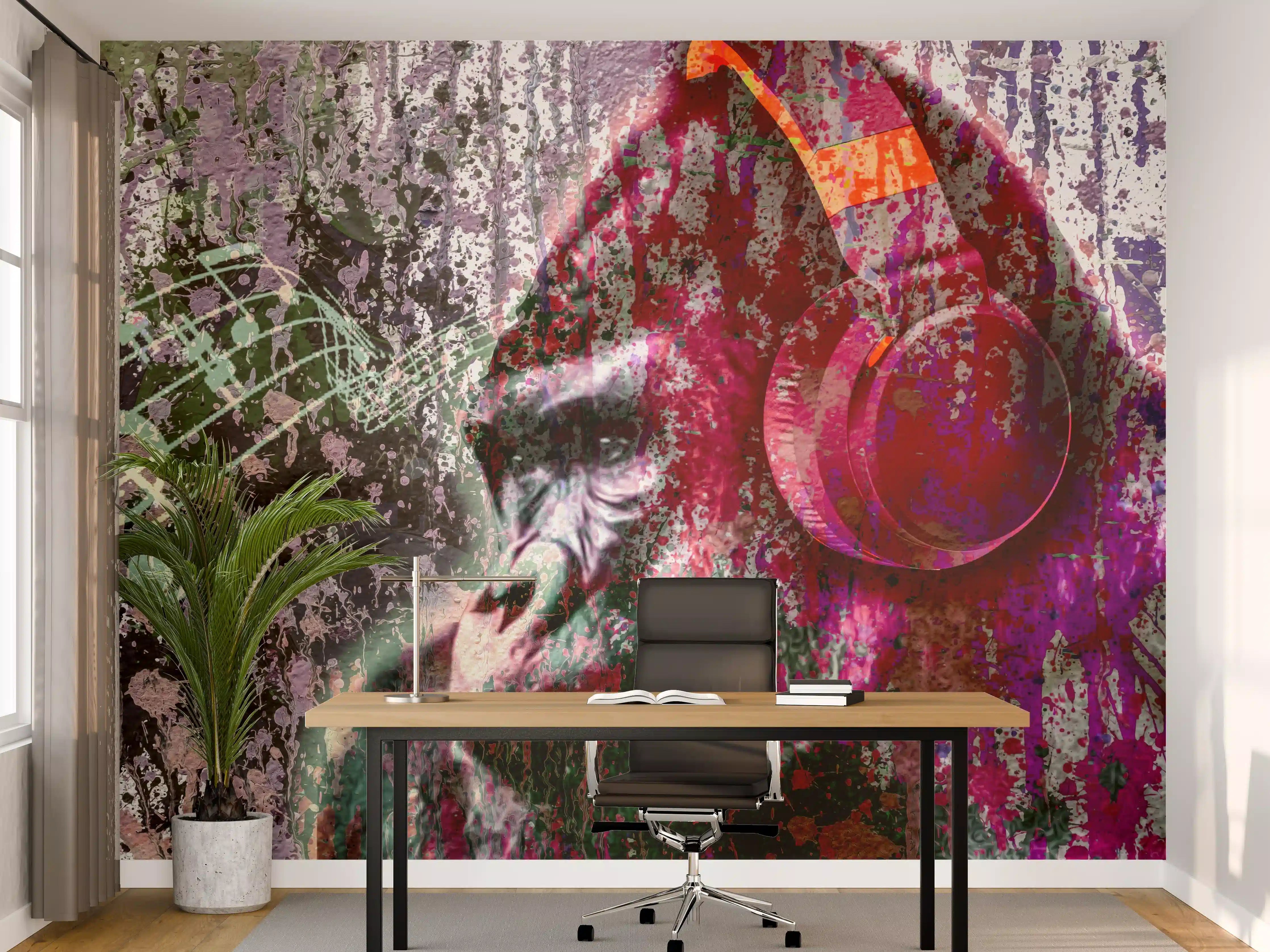Büro Wandgestaltung - Bunter Affenkopf mit Musik-Elementen