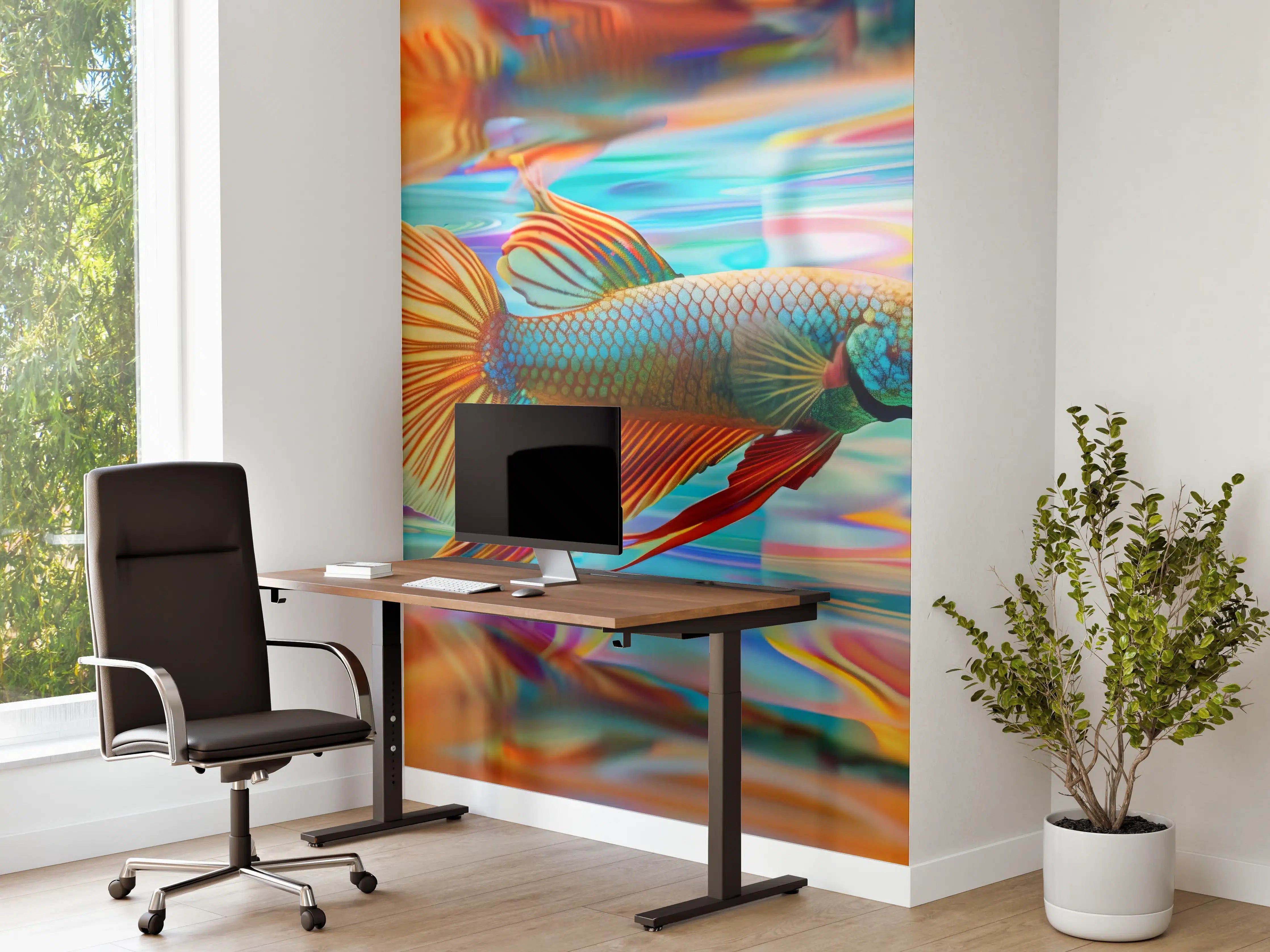 Büro Wandgestaltung - Bunter Betta-Fisch Türkis-Orange