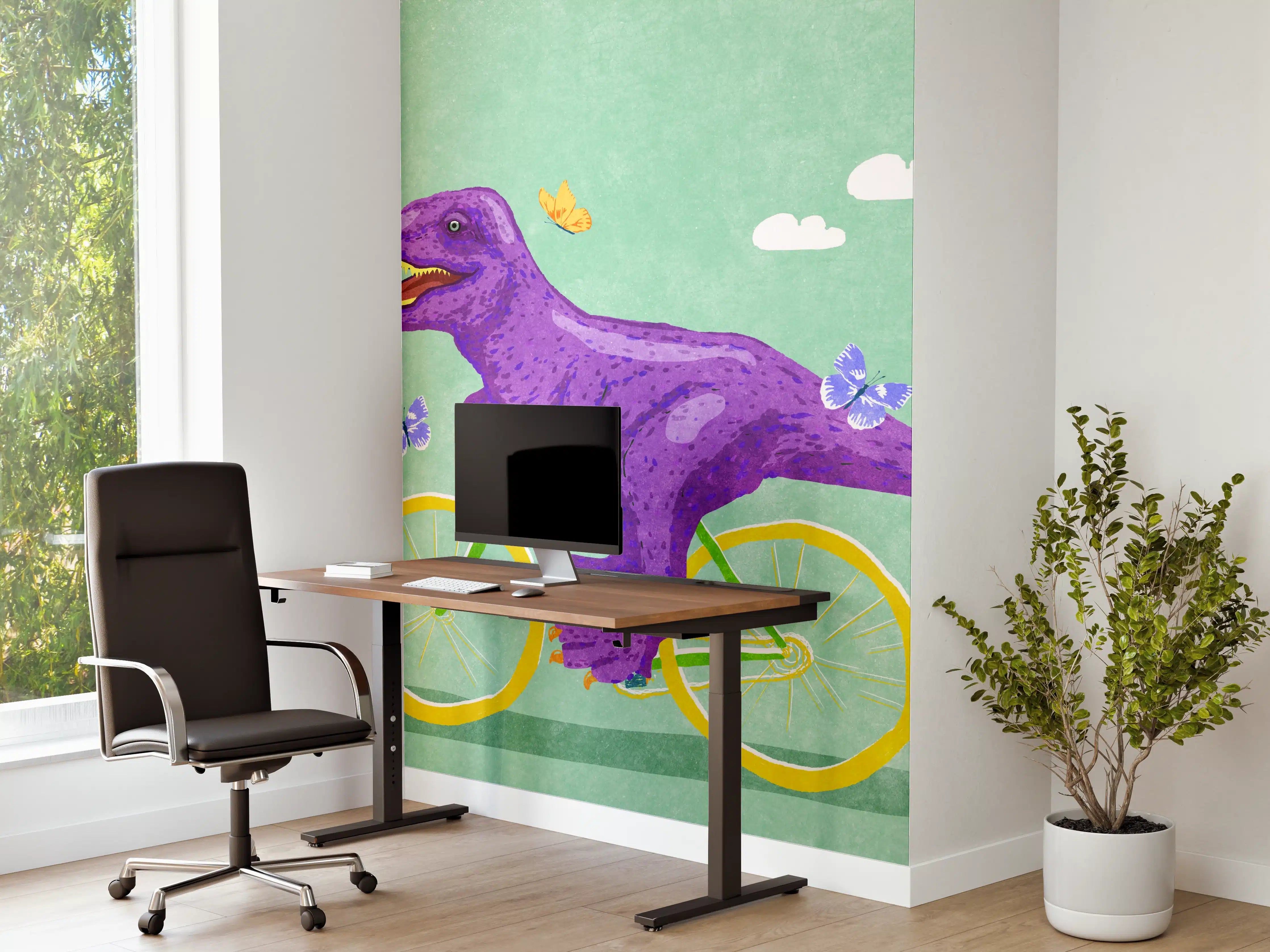 Büro Wandgestaltung - Bunter Dino auf Fahrrad
