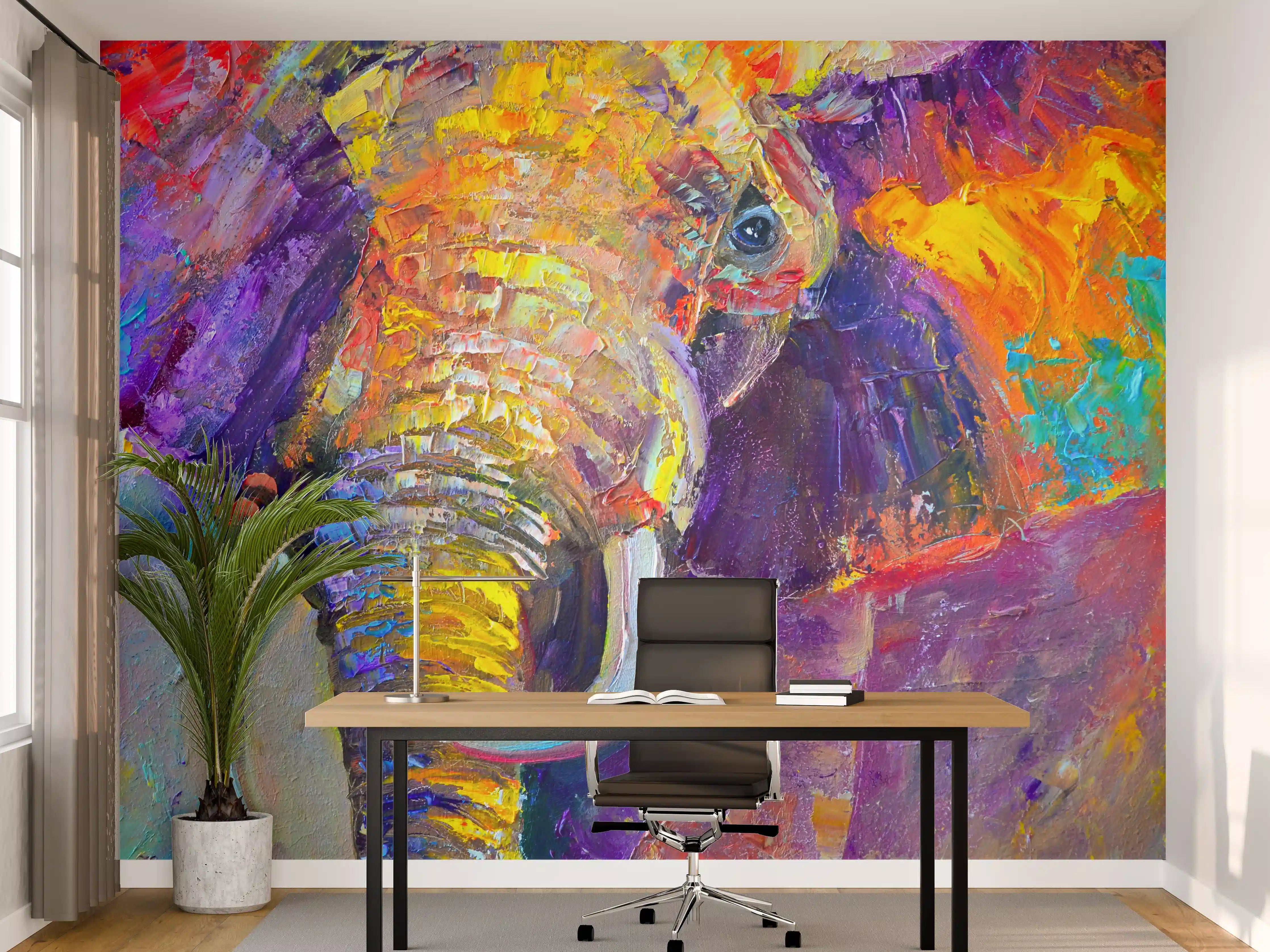 Büro Wandgestaltung - Bunter Elefant - Ölgemälde