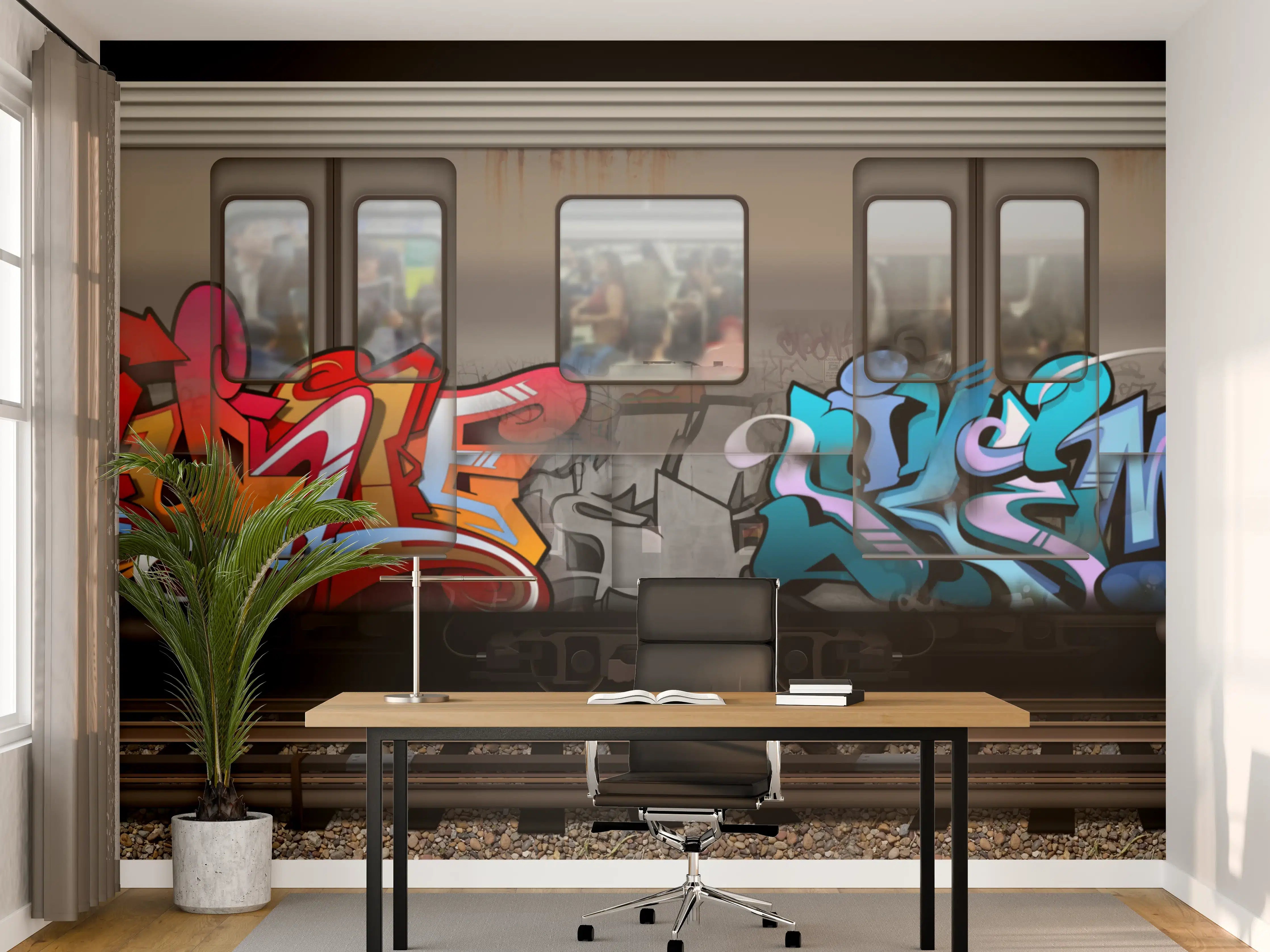 Büro Wandgestaltung - Bunter Graffiti-Zug Kunstwerk