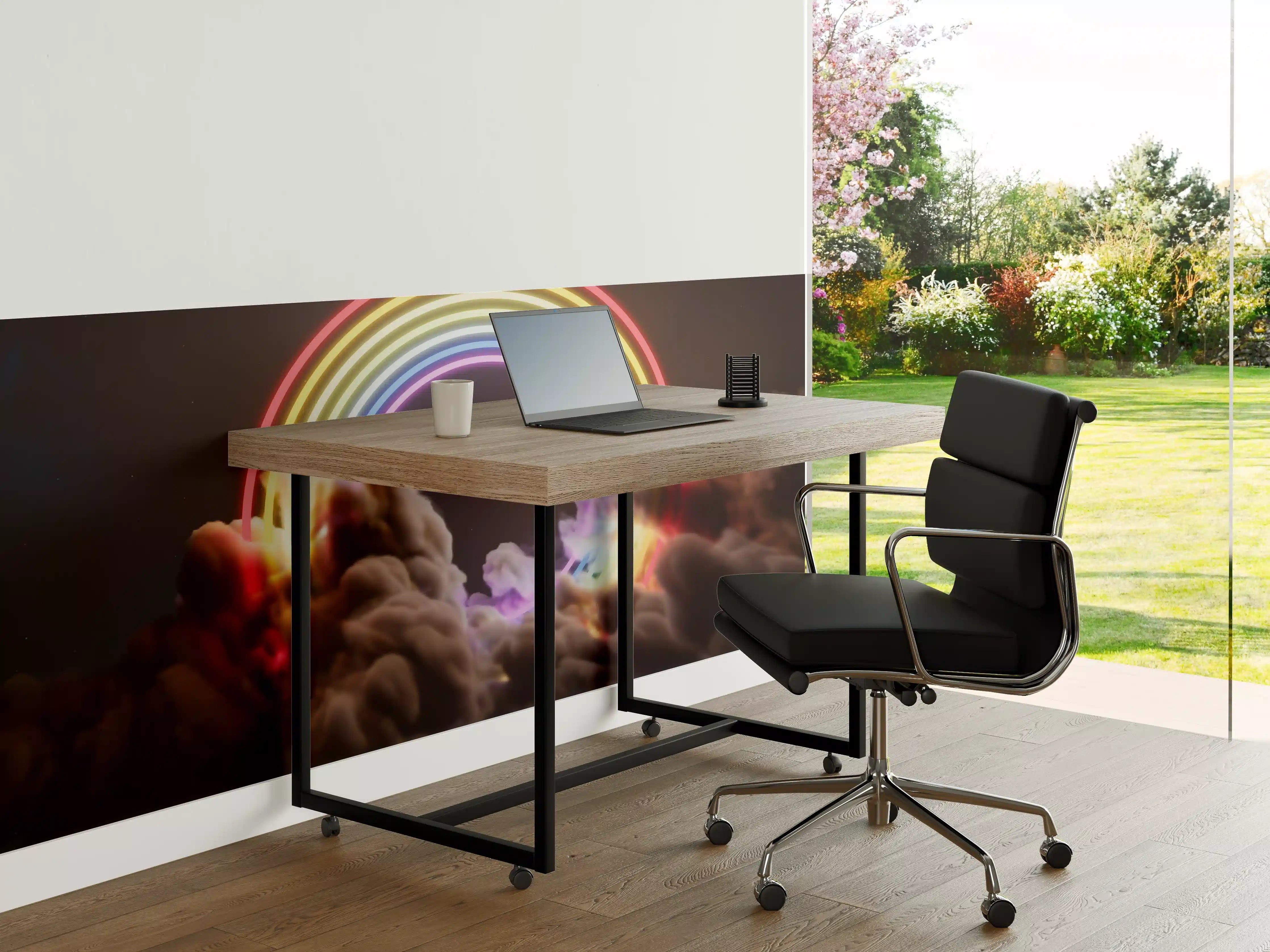 Büro Wandgestaltung - Bunter Neon-Regenbogen auf Wolken