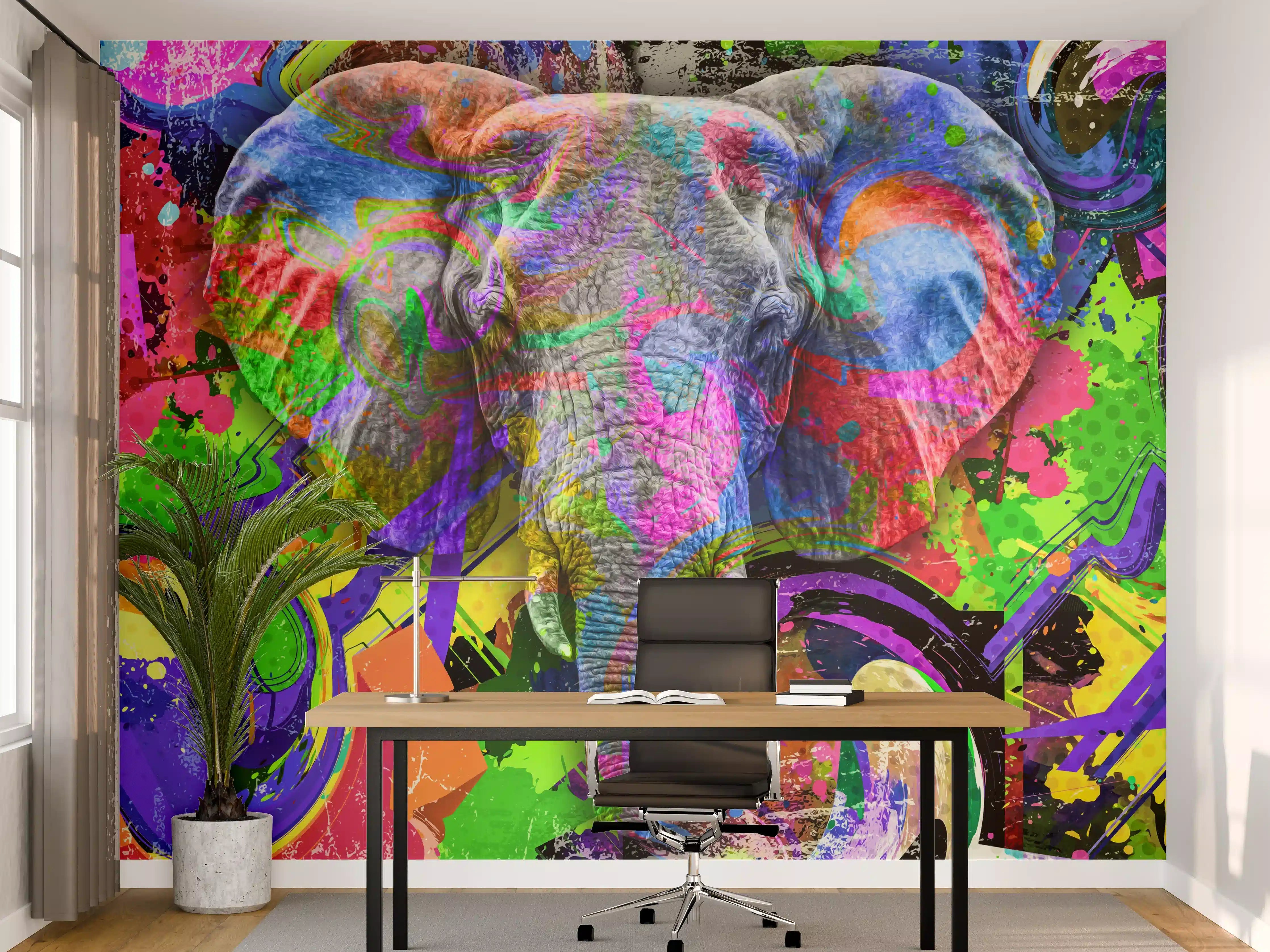Büro Wandgestaltung - Bunter abstrakter Elefantenkopf