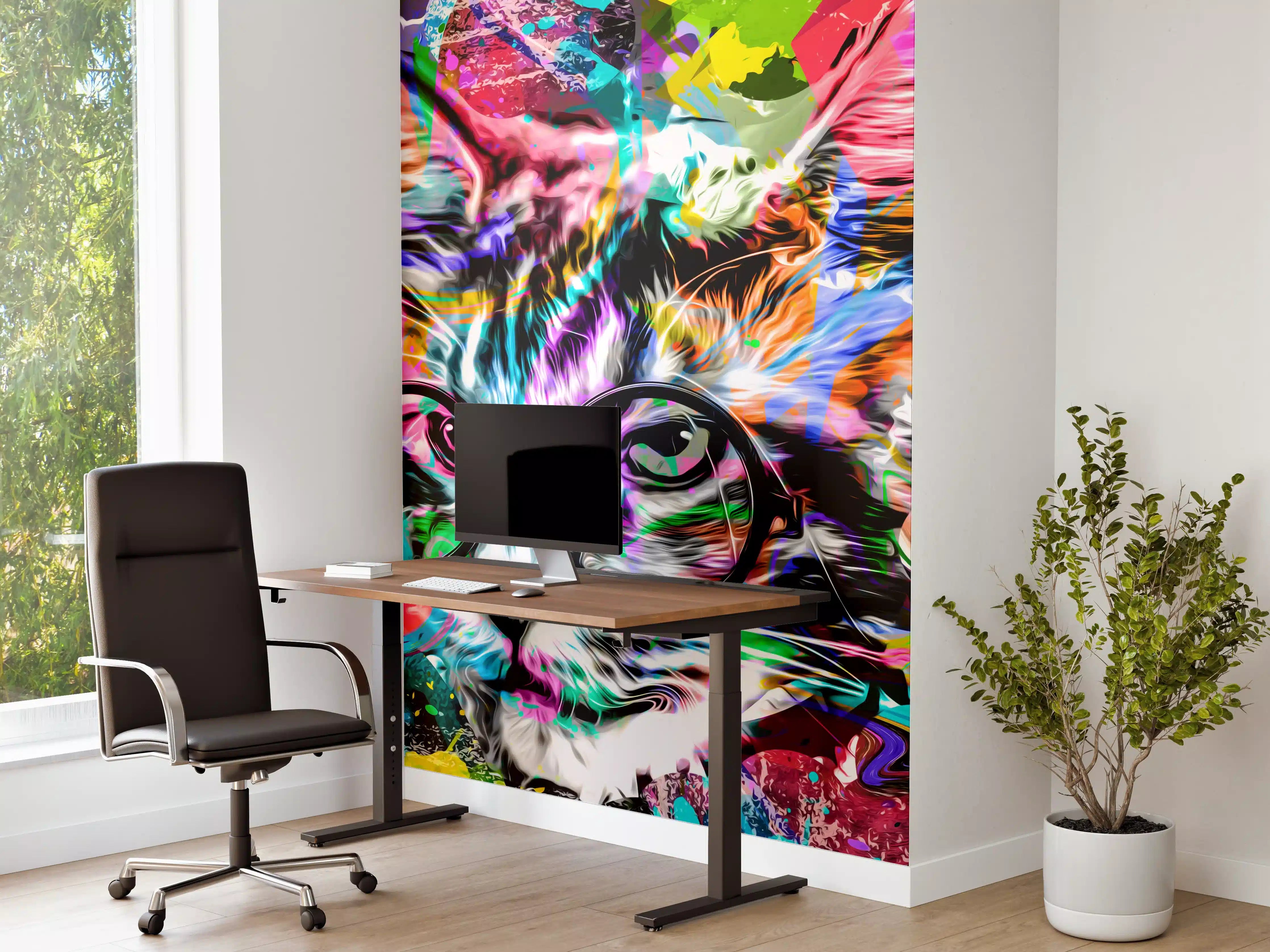 Büro Wandgestaltung - Bunter abstrakter Katzenkopf mit Brille 