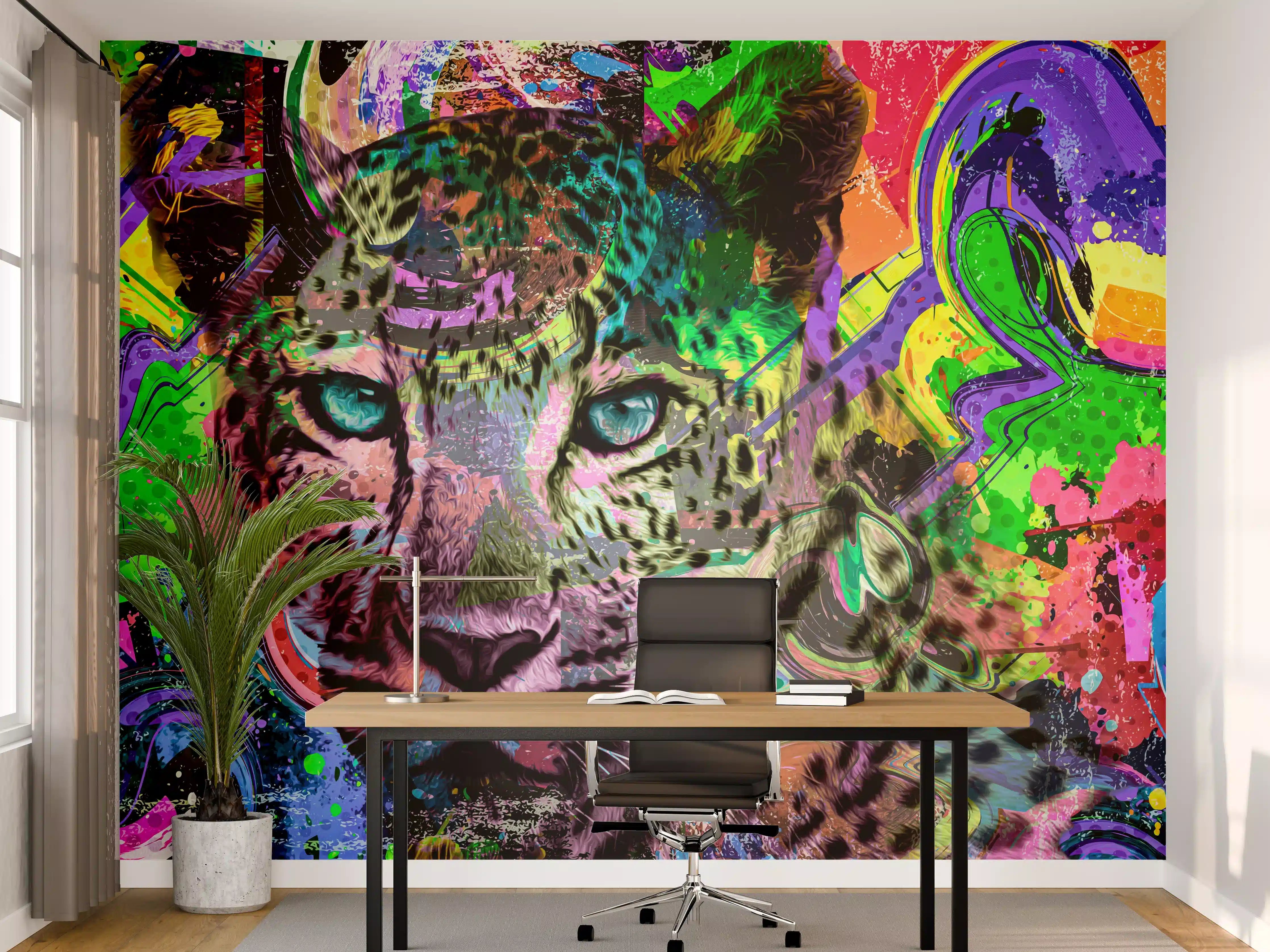 Büro Wandgestaltung - Bunter abstrakter Leopardenkopf
