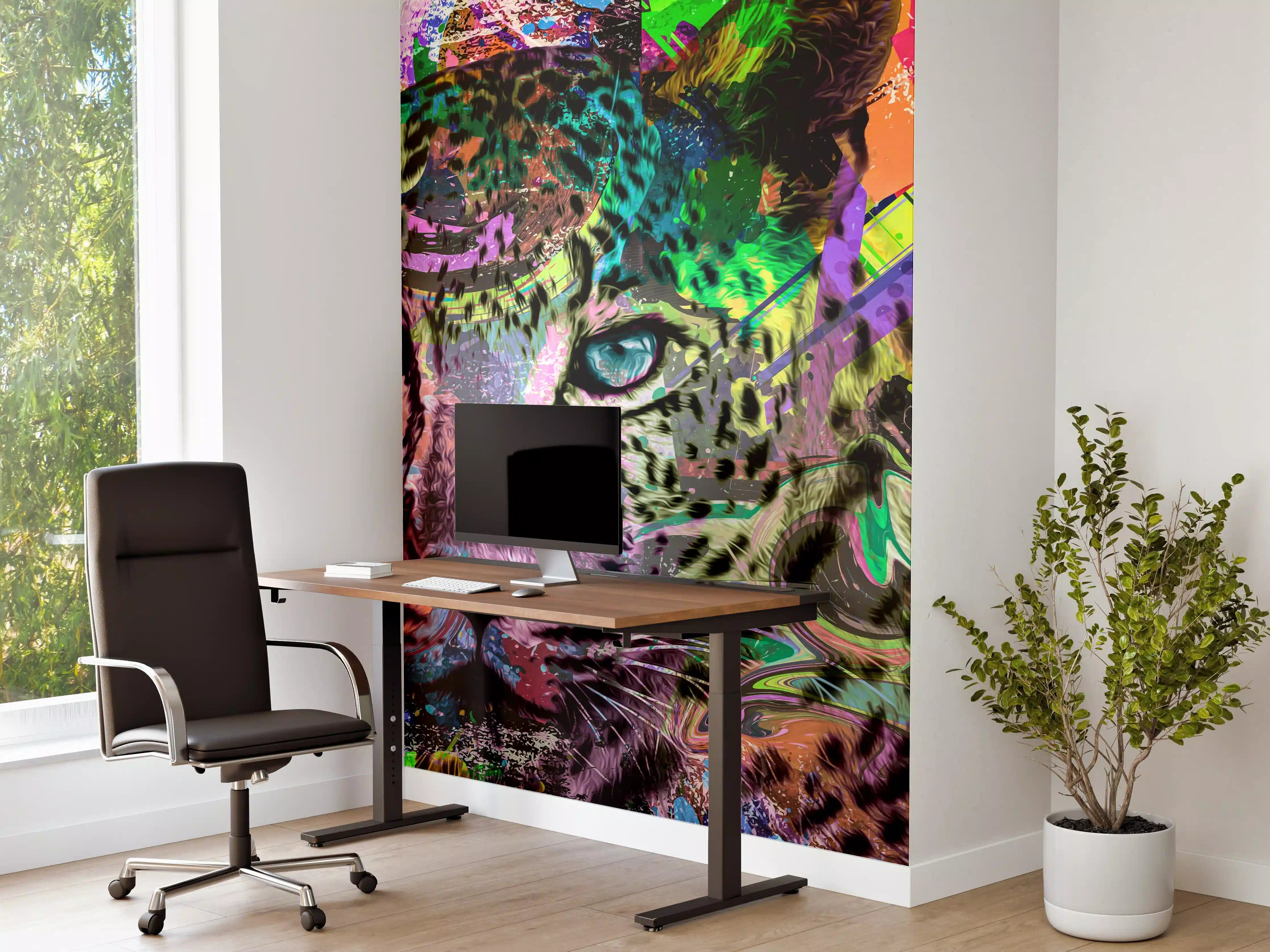Büro Wandgestaltung - Bunter abstrakter Leopardenkopf