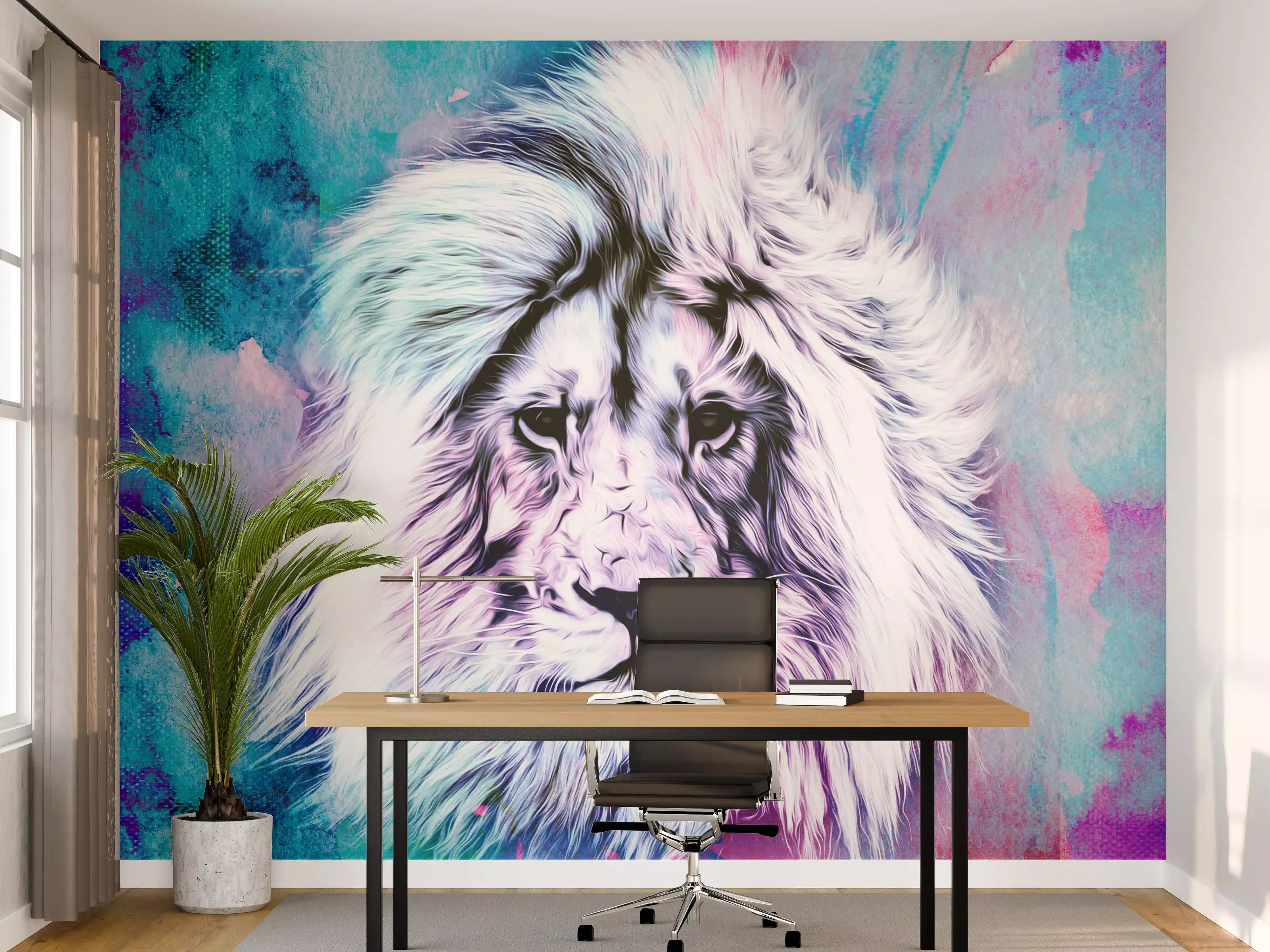 Büro Wandgestaltung - Bunter abstrakter Löwenkopf 