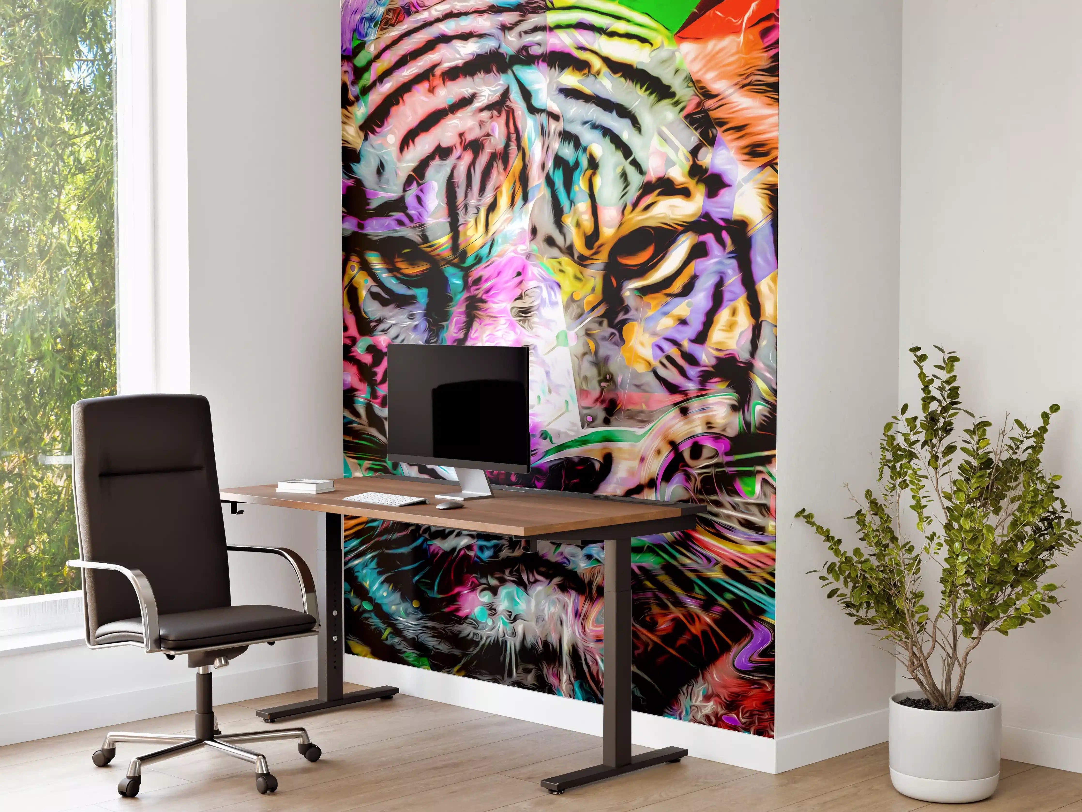 Büro Wandgestaltung - Bunter abstrakter Tigerkopf