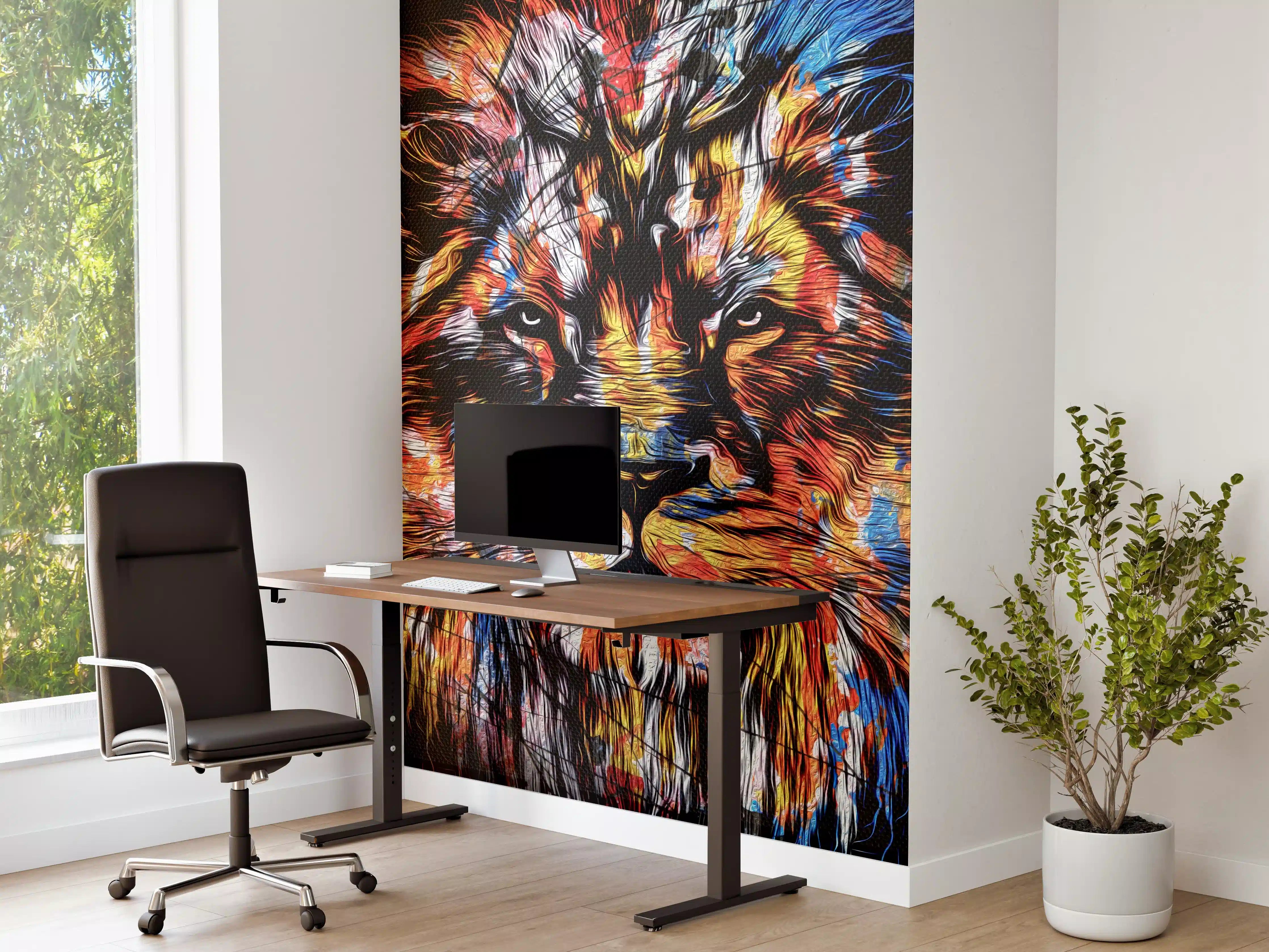 Büro Wandgestaltung - Bunter mächtiger Löwenkopf