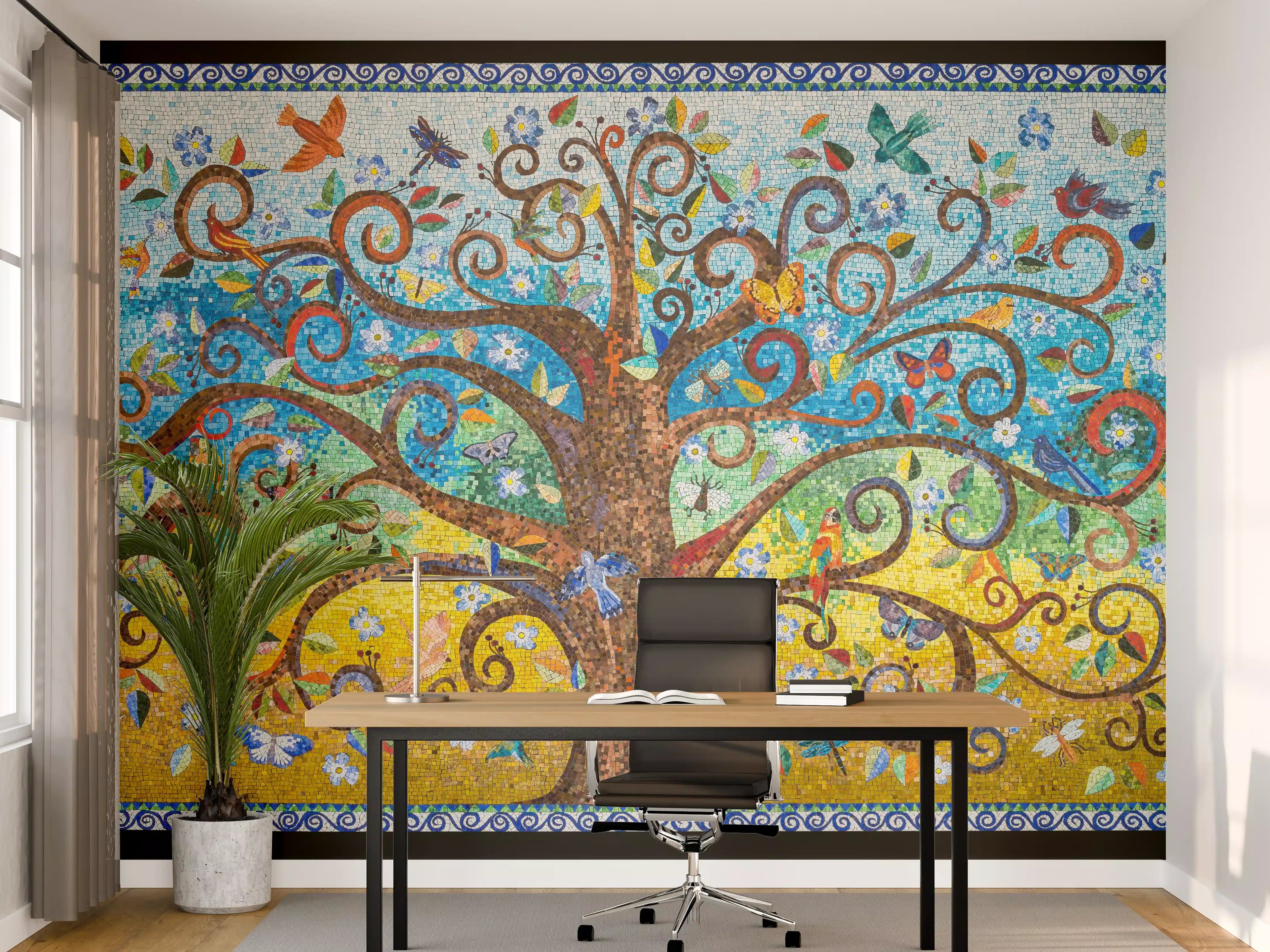 Büro Wandgestaltung - Buntes Baum Mosaik Kunstwerk