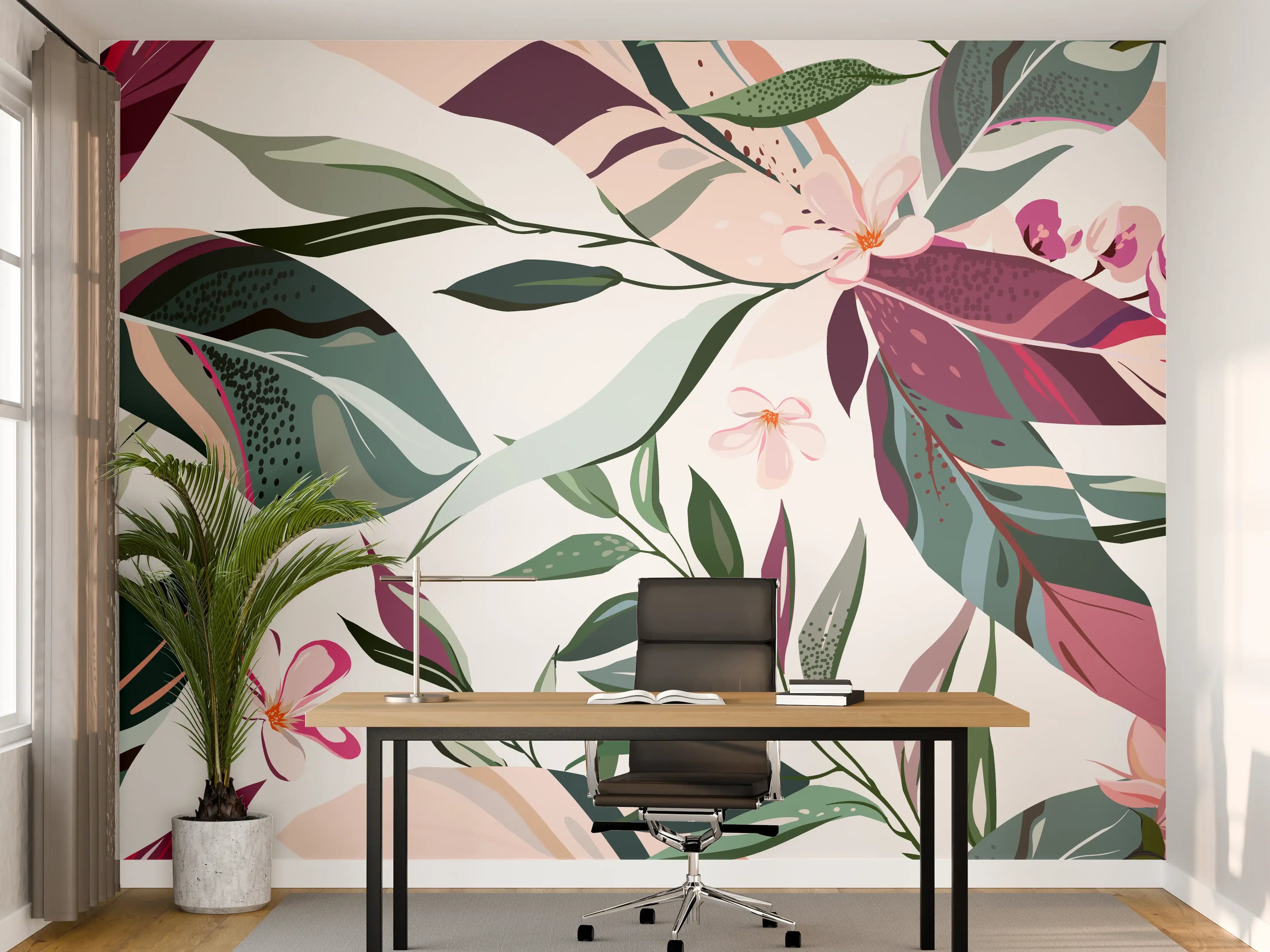 Büro Wandgestaltung - Buntes Blumen-Pflanzen Muster