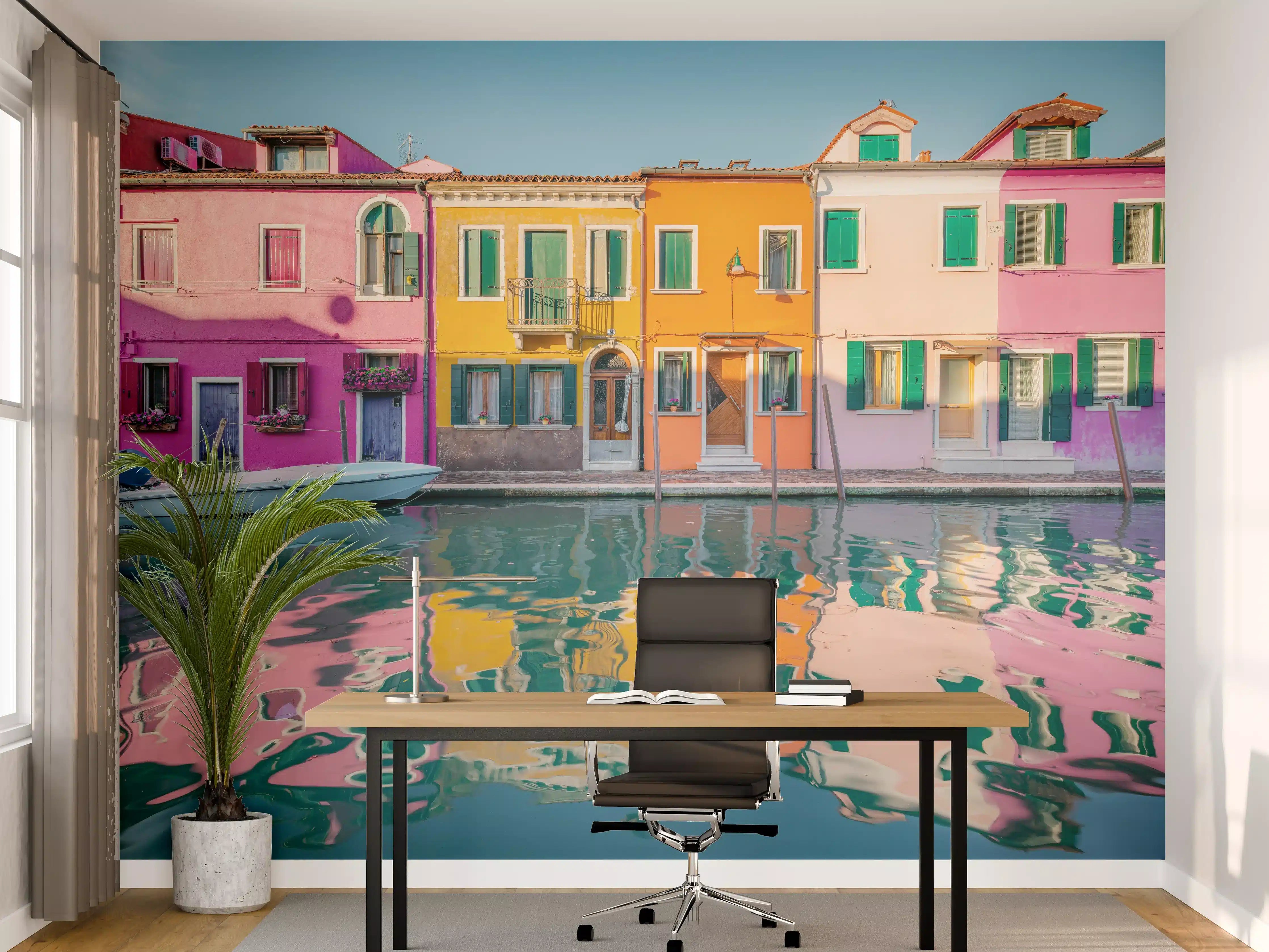 Büro Wandgestaltung - Buntes Burano Venedig Kanal