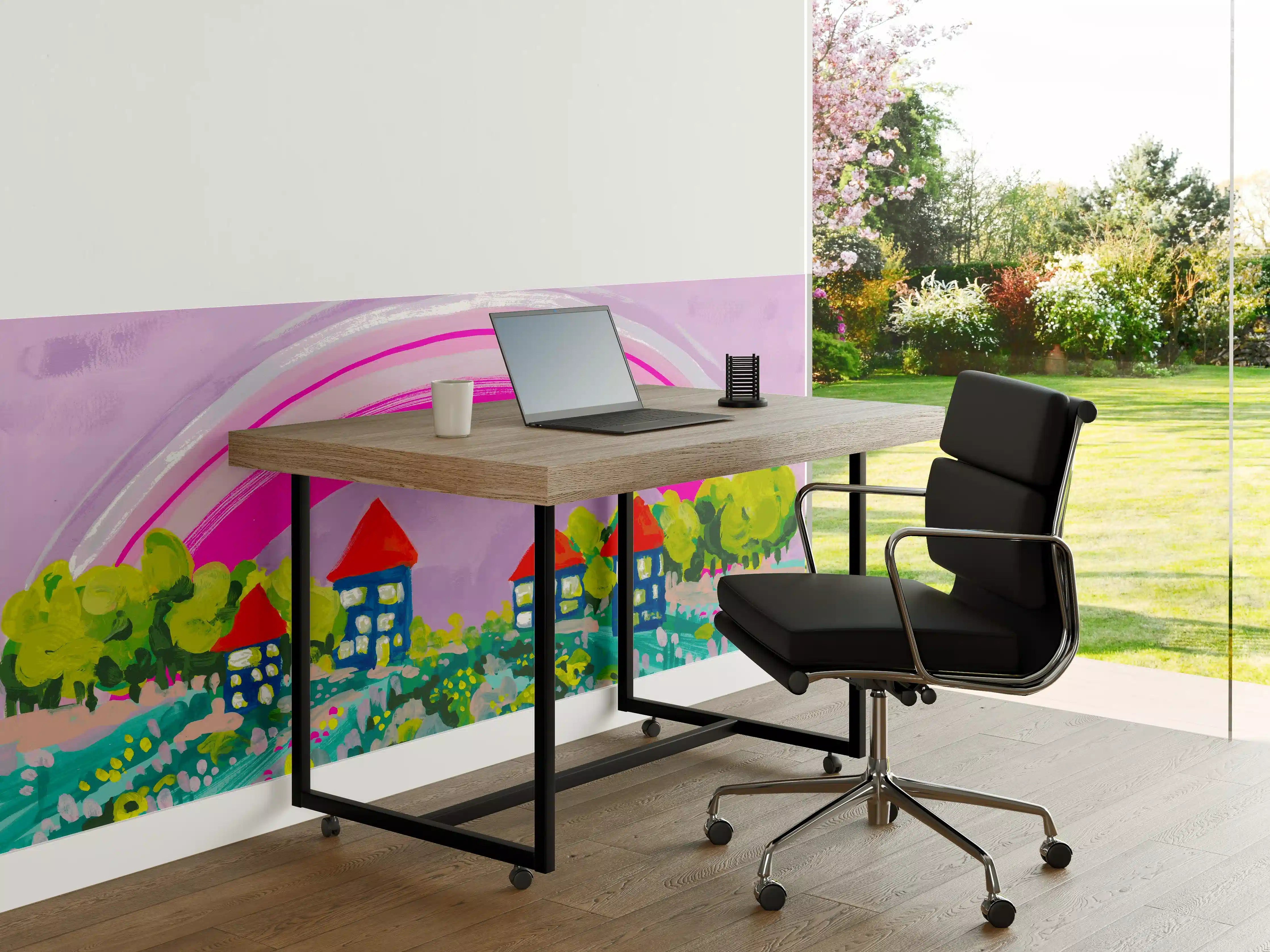 Büro Wandgestaltung - Buntes Dorf mit Regenbogen