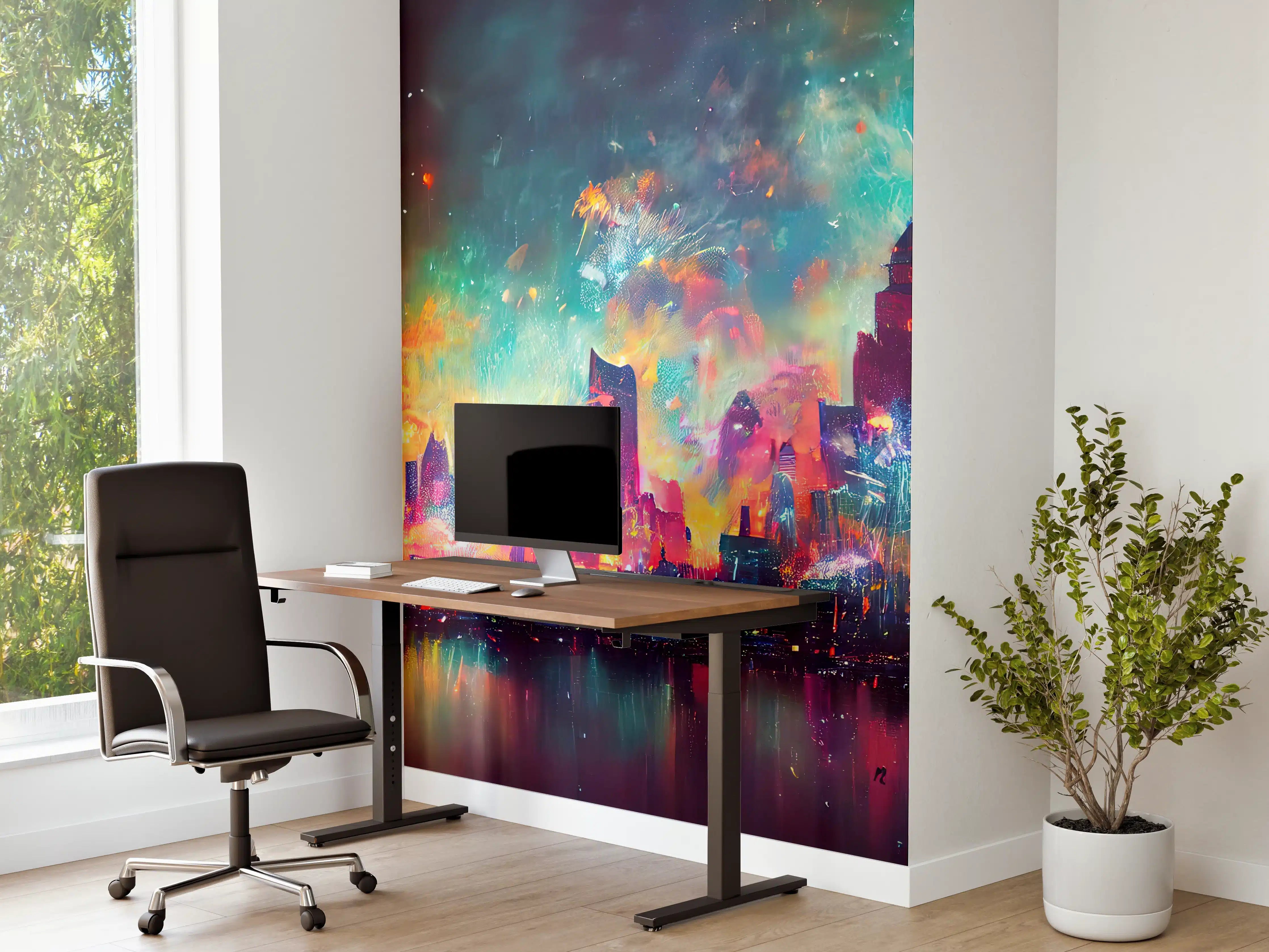 Büro Wandgestaltung - Buntes Feuerwerk bei Nacht - Graphik