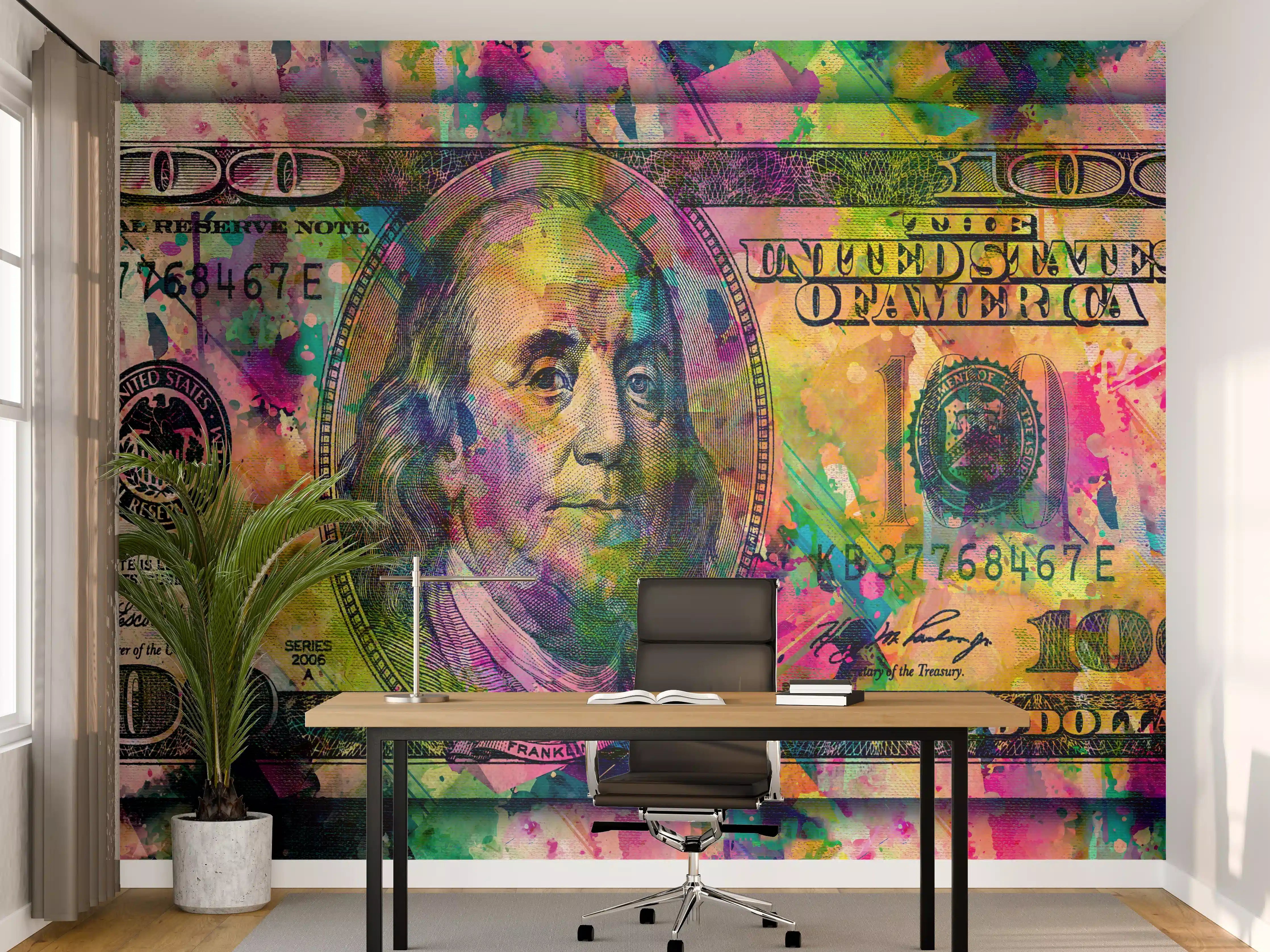 Büro Wandgestaltung - Buntes Geld-Kunstwerk-Leinwandbild