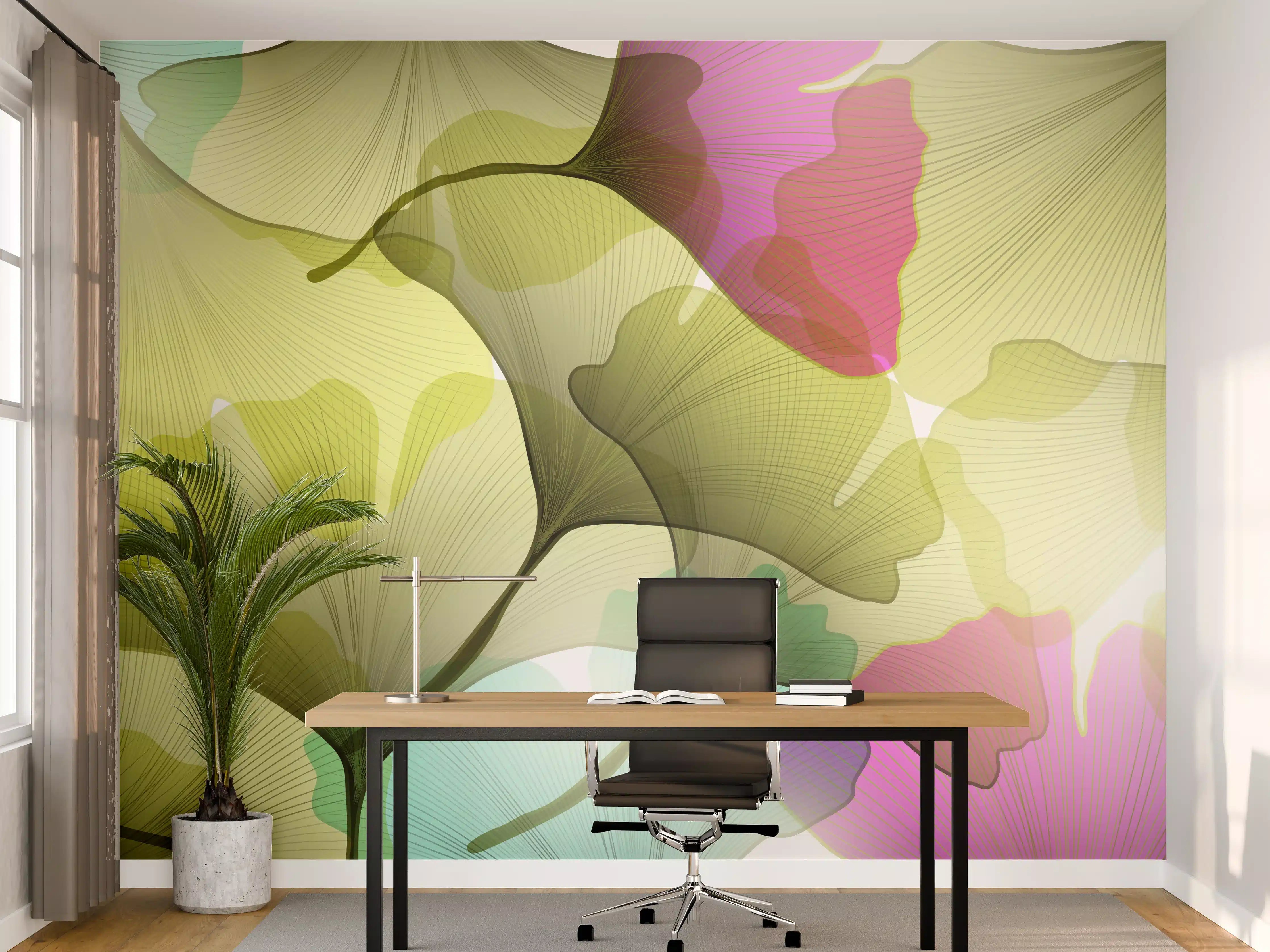 Büro Wandgestaltung - Buntes Ginkgo Blätter Design