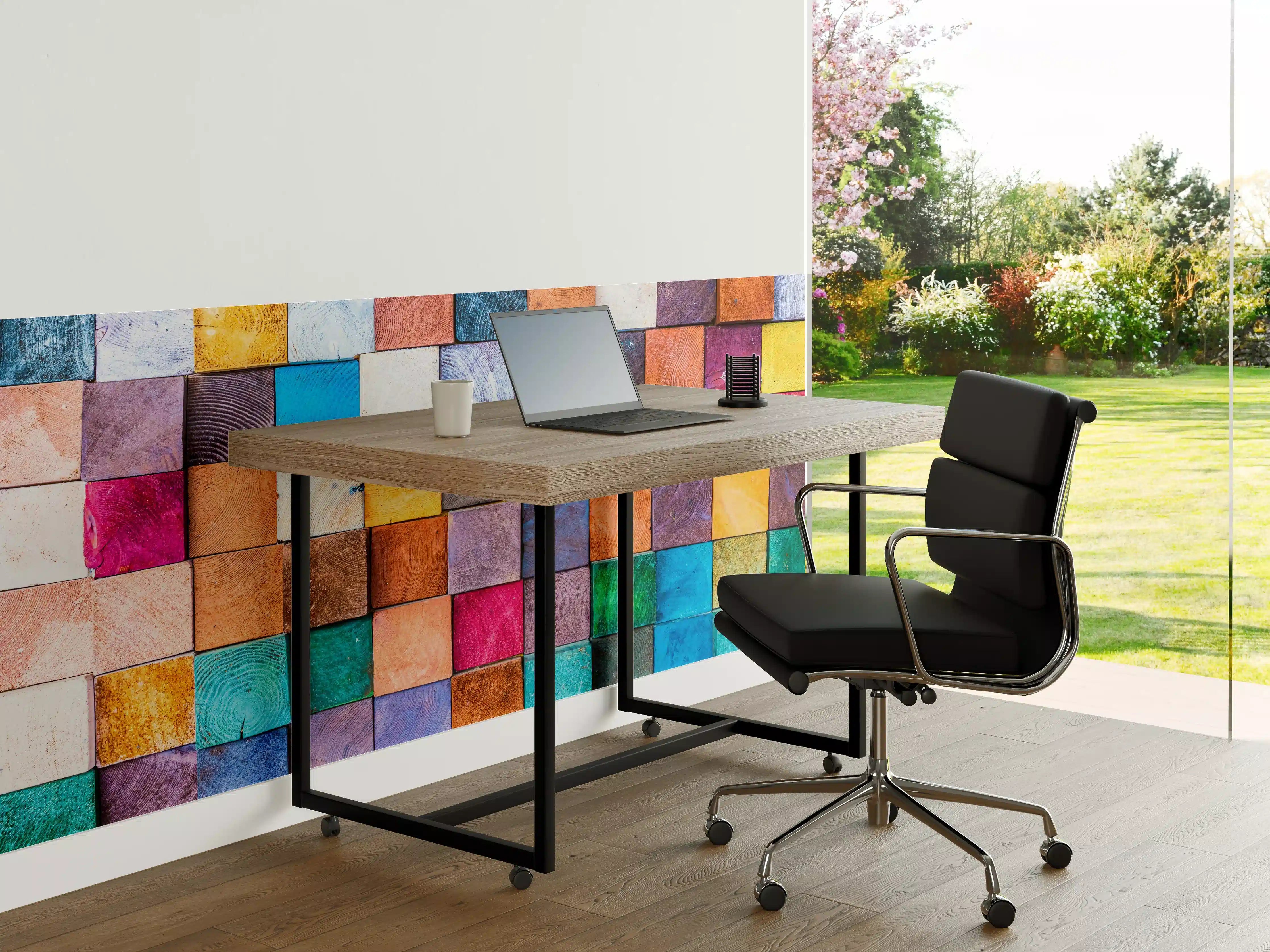 Büro Wandgestaltung - Buntes Holzstapelmuster