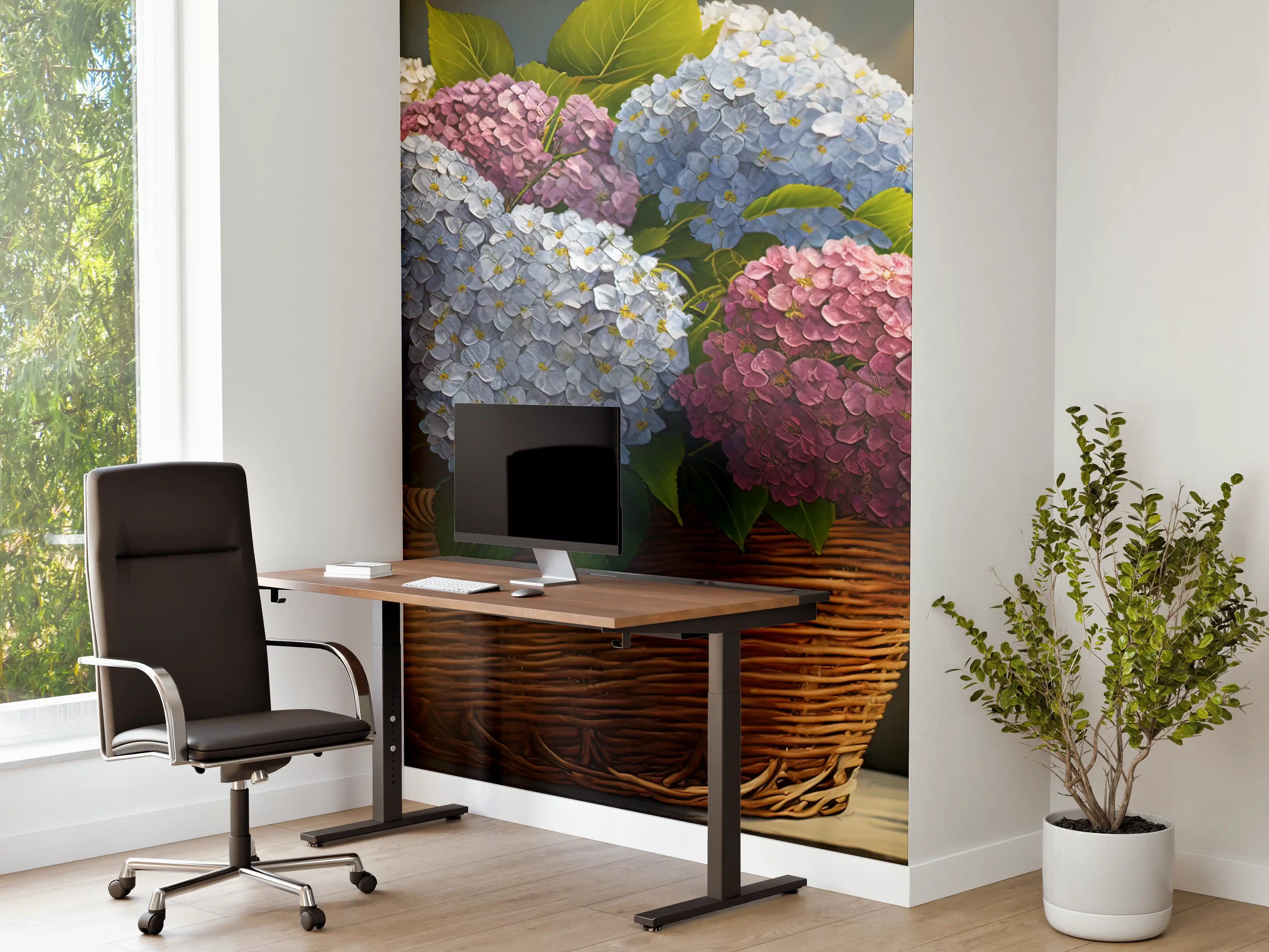 Büro Wandgestaltung - Buntes Hortensien Blumenarrangement