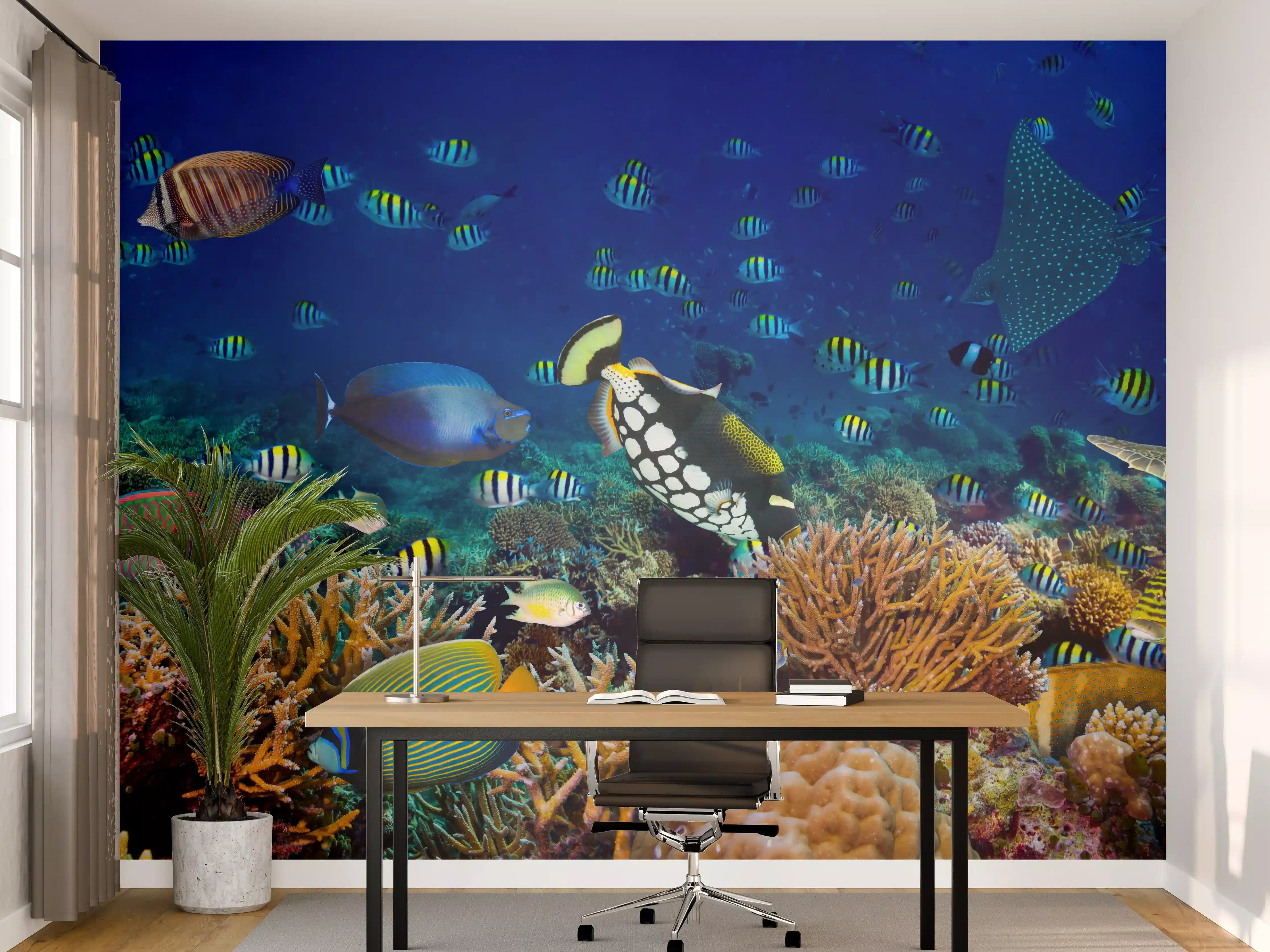 Büro Wandgestaltung - Buntes Korallenriff Blau-Türkis