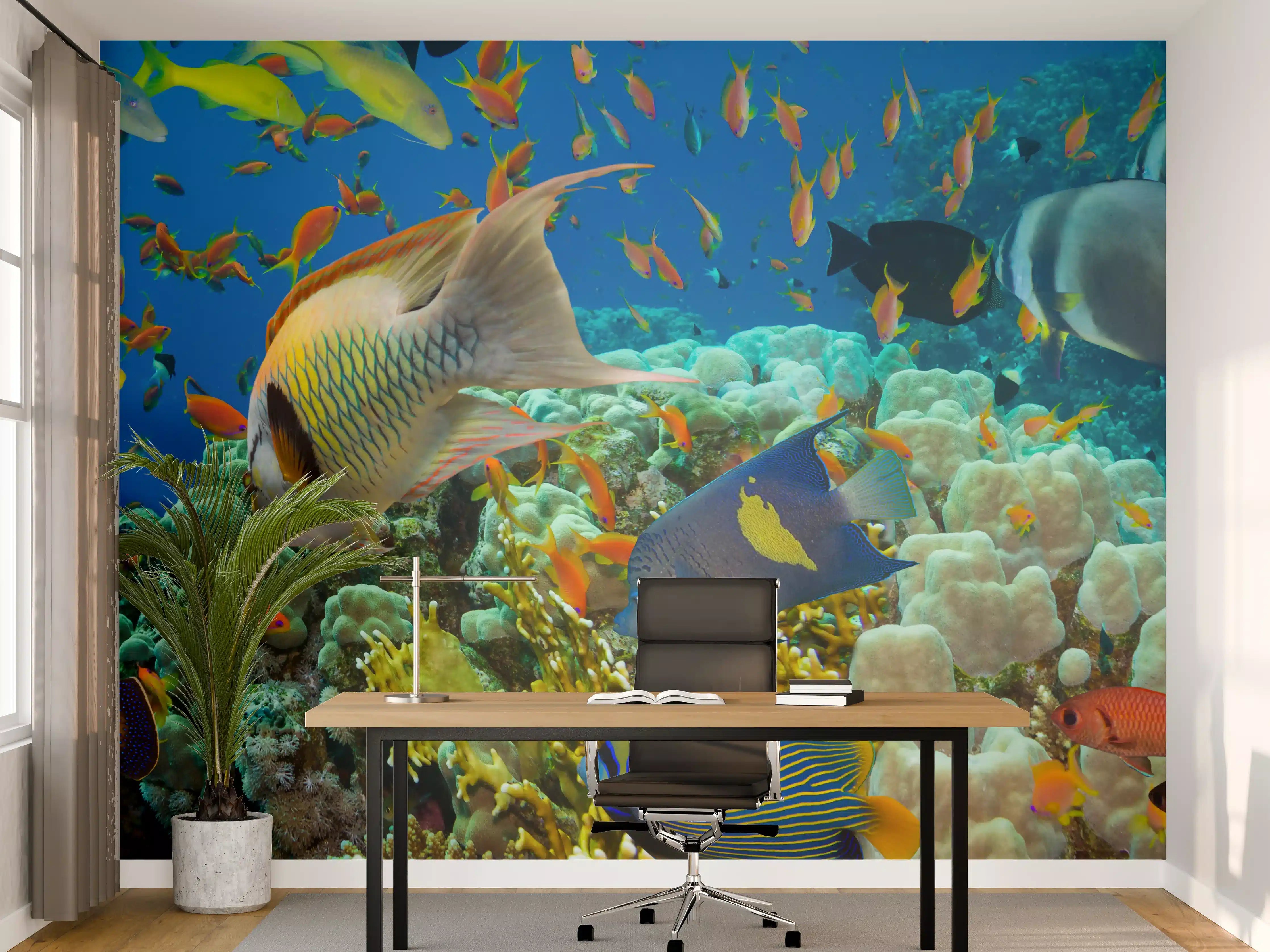 Büro Wandgestaltung - Buntes Korallenriff mit Fischen