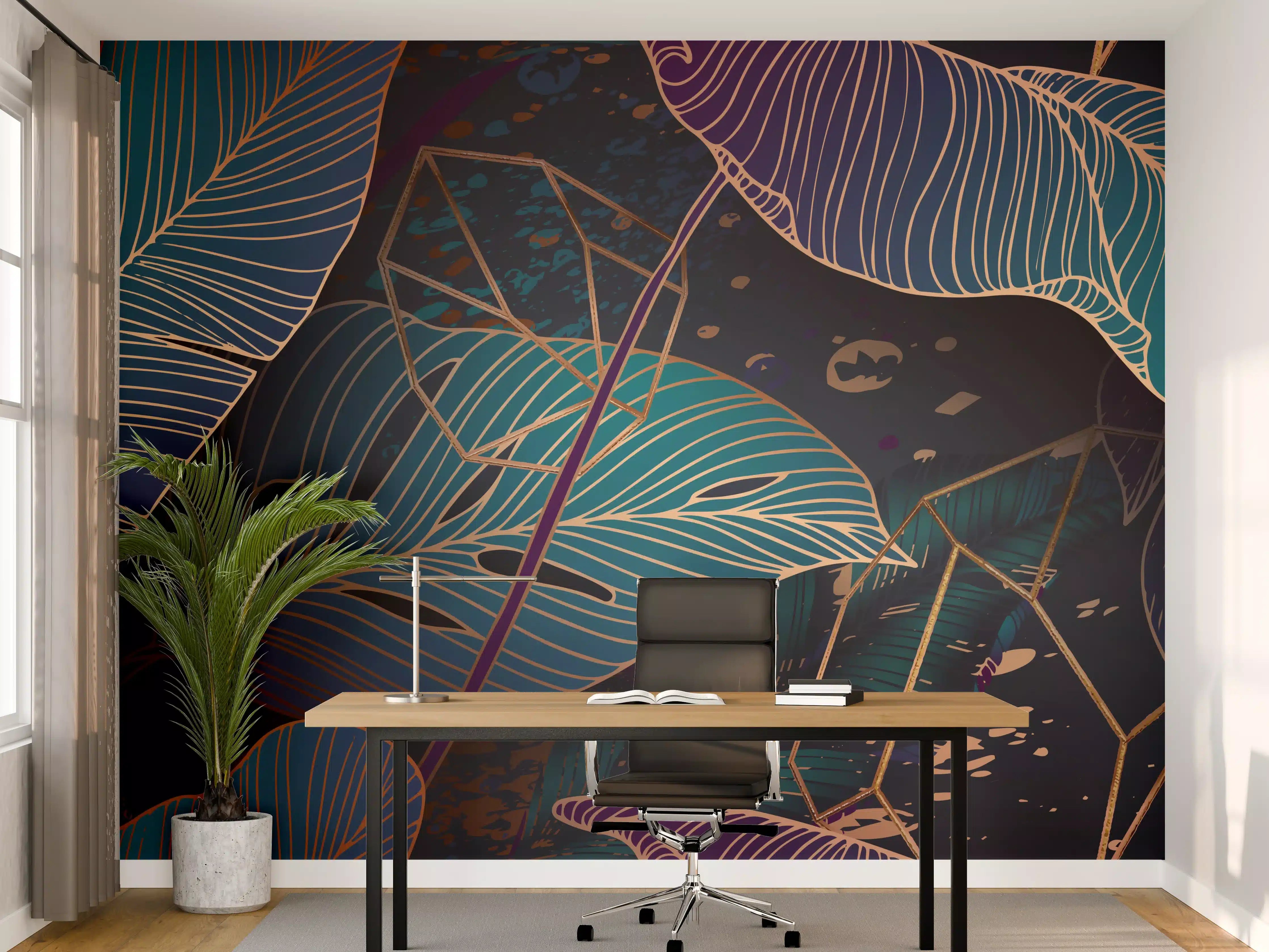Büro Wandgestaltung - Buntes Laubmuster Nacht
