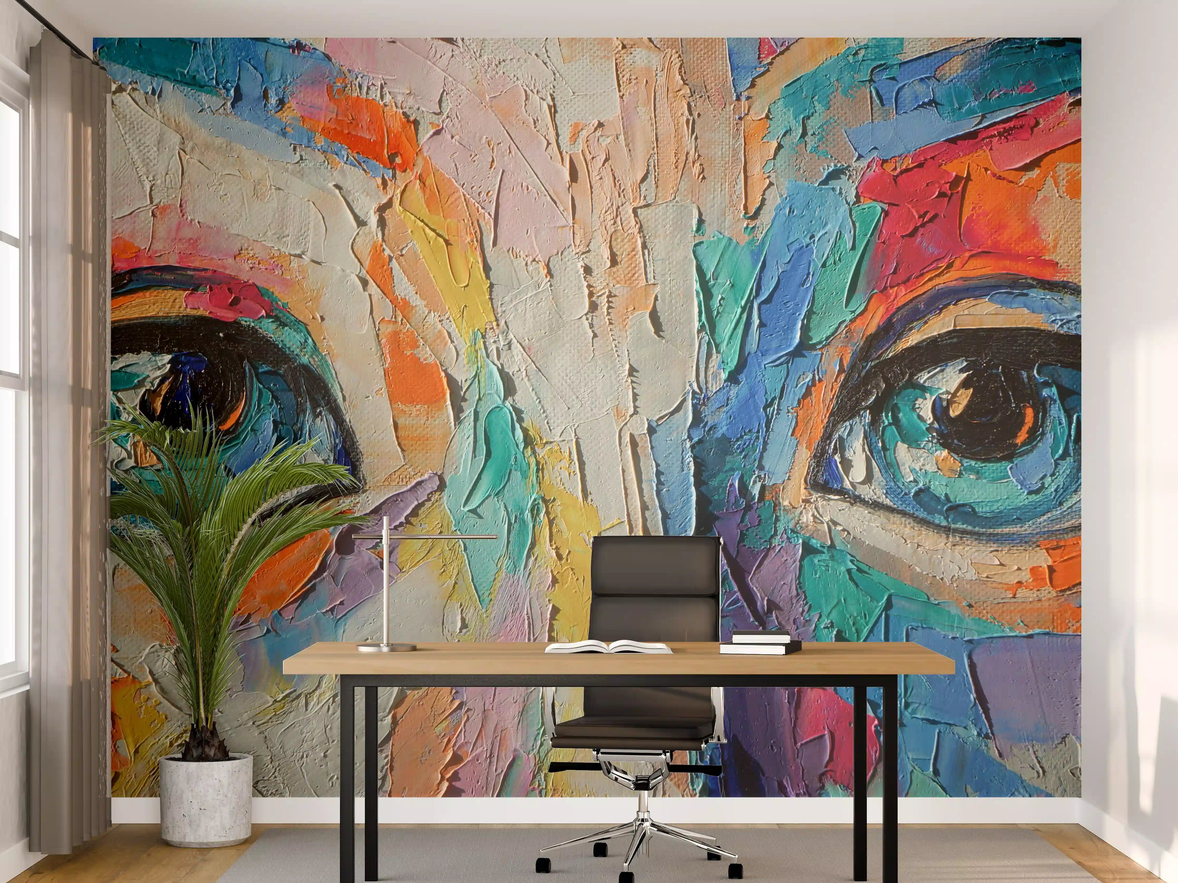 Büro Wandgestaltung - Buntes Ölporträt Mädchen