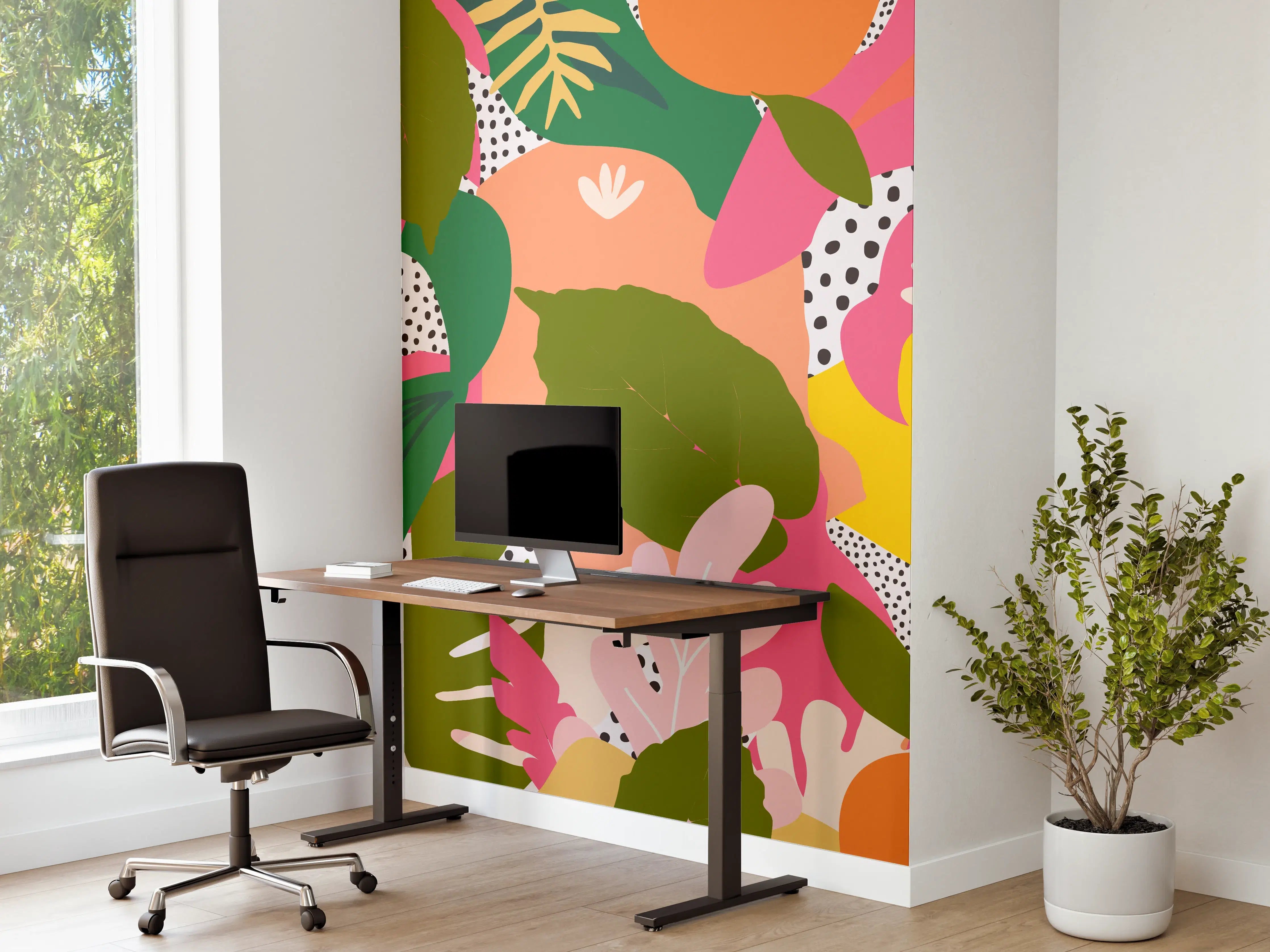 Büro Wandgestaltung - Buntes Papagei-Dschungelmuster