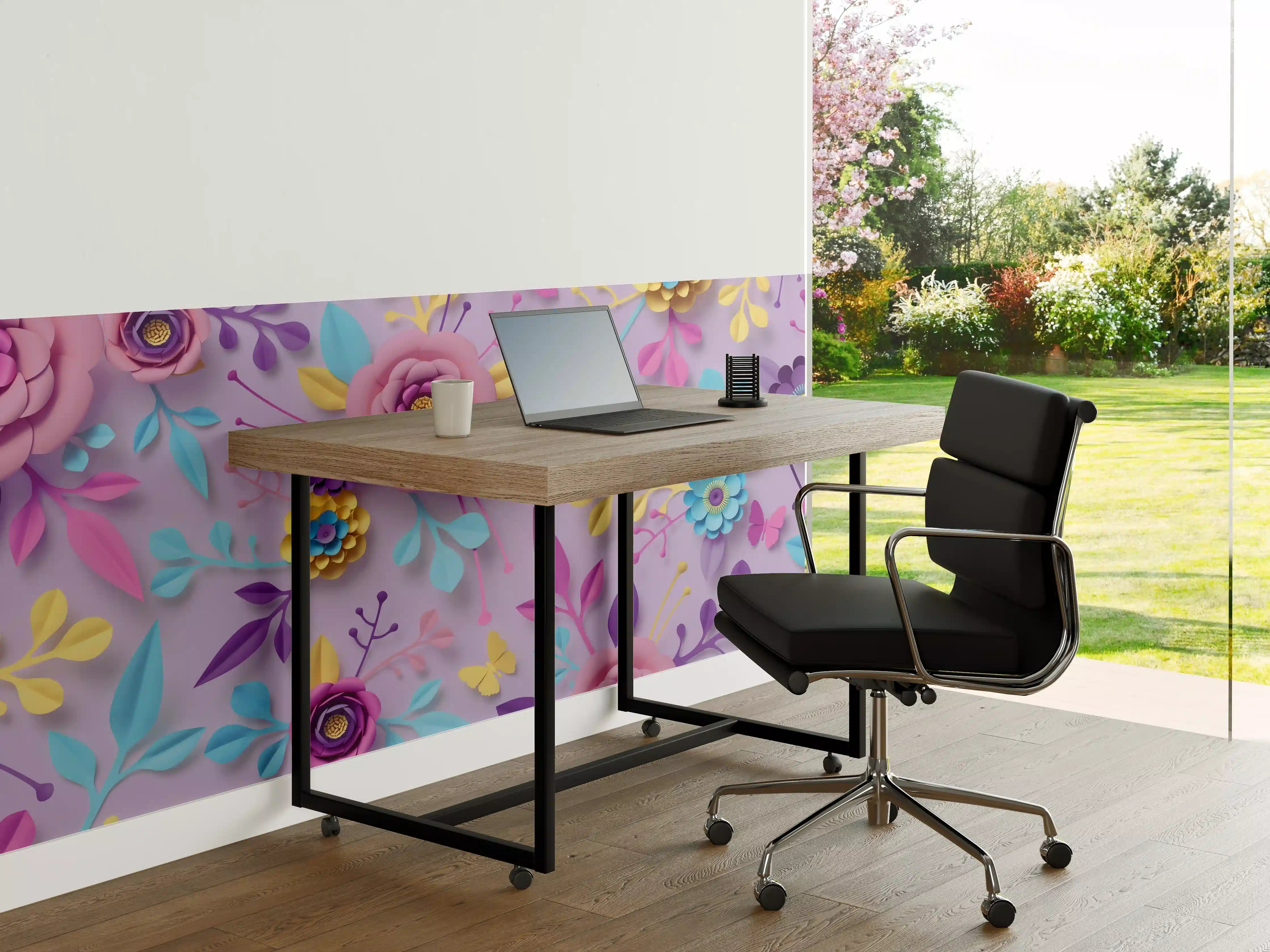 Büro Wandgestaltung - Buntes Papierblumen-Wandbild
