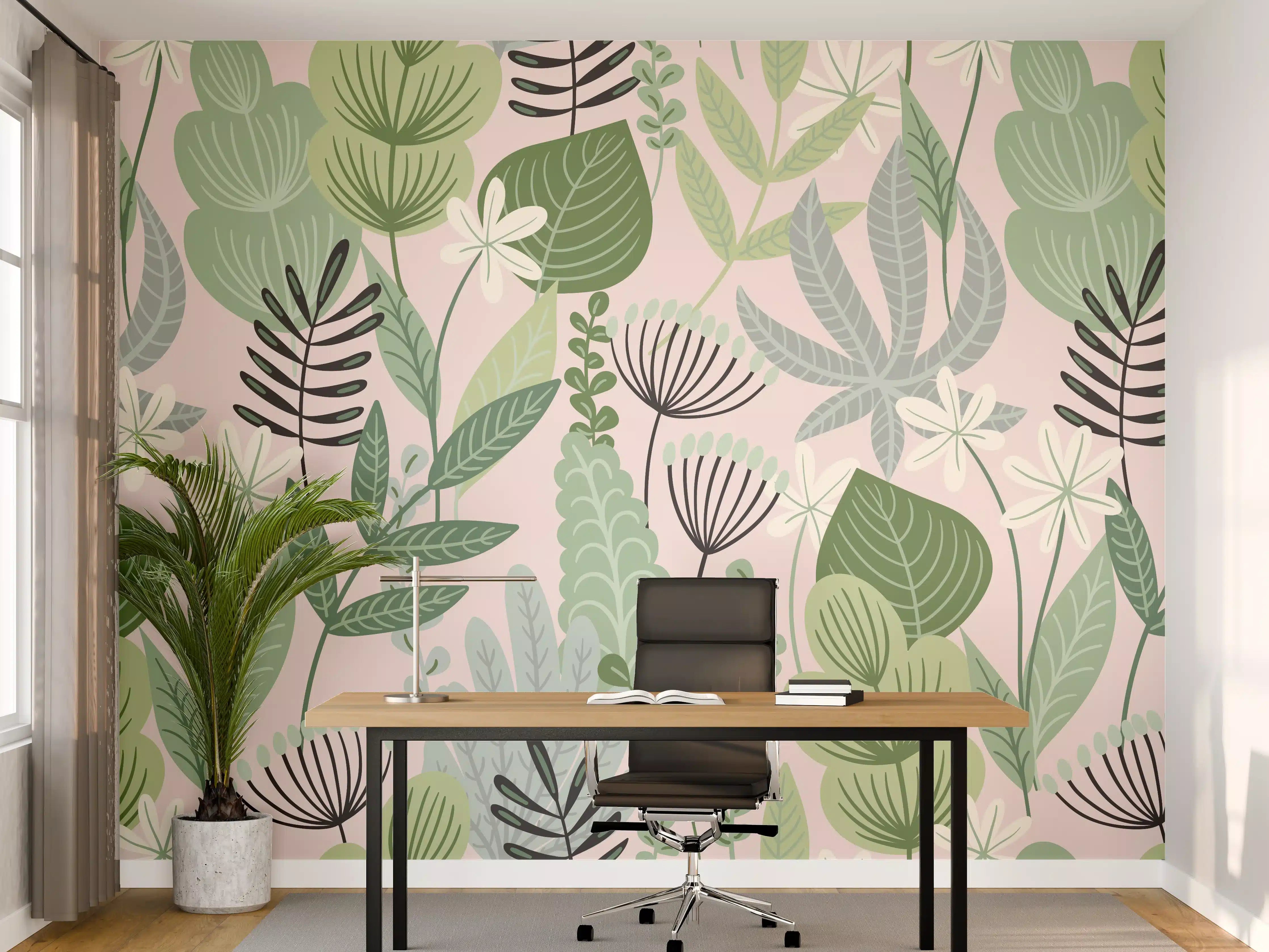 Büro Wandgestaltung - Buntes Pflanzenmuster