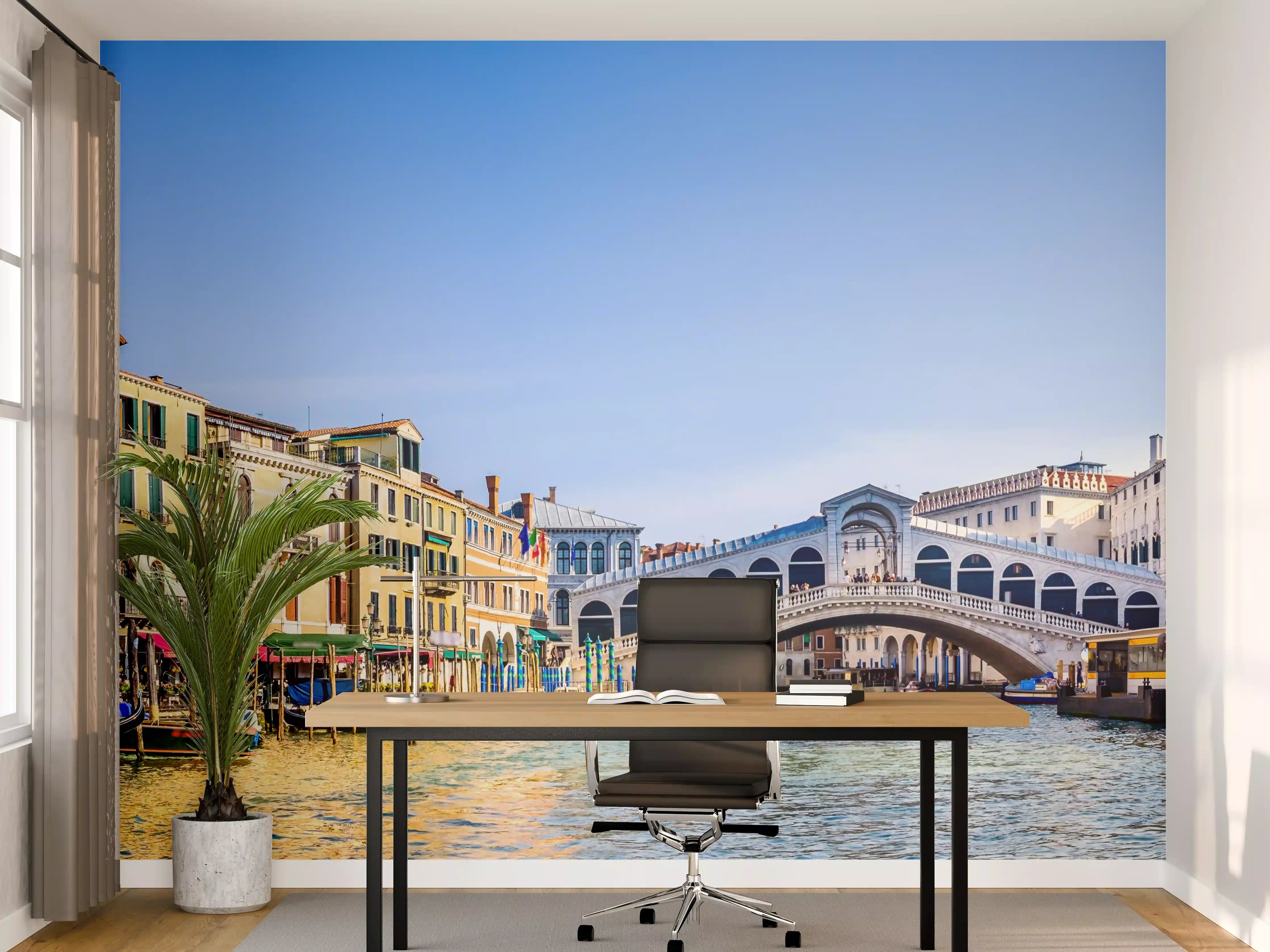 Büro Wandgestaltung - Buntes Stadtpanorama mit Kanalbrücke